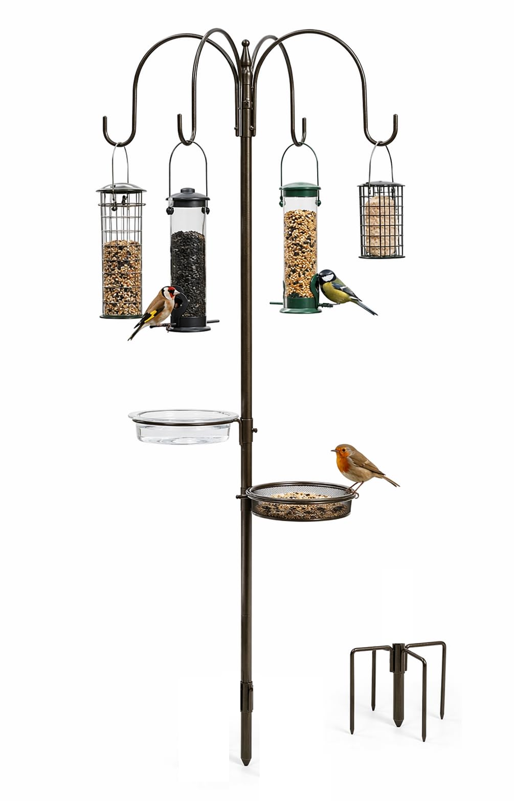 DIVCHI Bird Feeders & Hanging Station With Ground Plug 3 Tubes And 4 Hooks Feeding Pole Metal Bird Feeder Stand For Small Birds Garden Decorations (Included - Bird Feeders & Hanging Station)