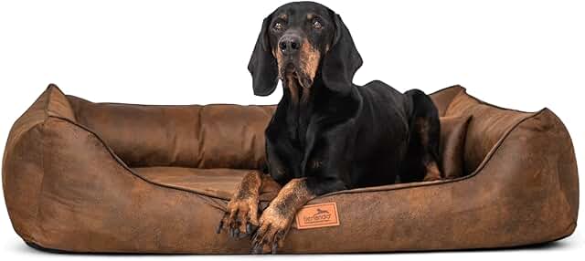 tierlando® Orthopädisches Hundebett Alberto Vintage Velours | Waschbar | Vintage Antik Style (AB3 | 80x60 cm (Innen 50x35 cm), 28 | Hellbraun) product image