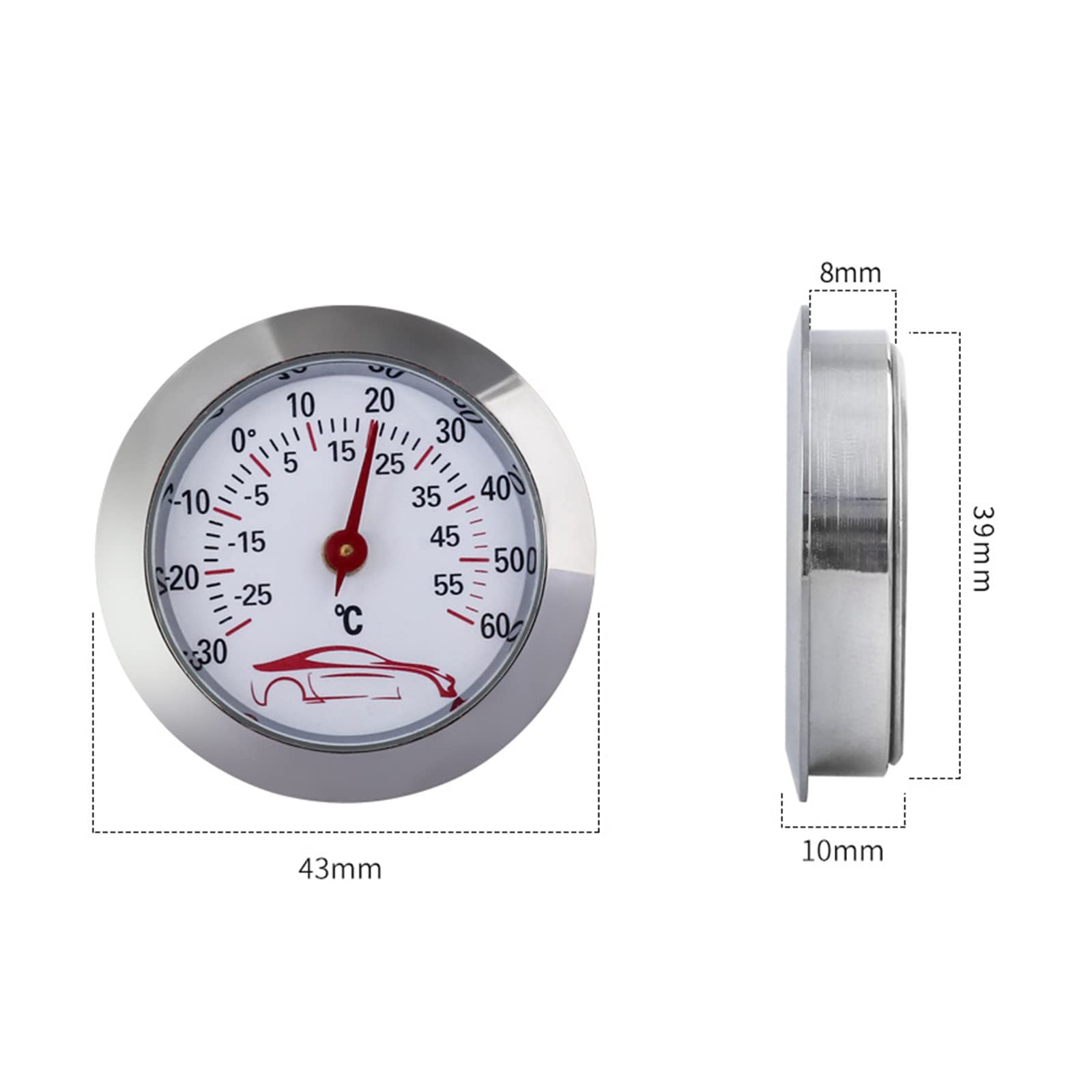 Thermomètre de voiture - 30 à 60 ℃ - Indicateur de température intégré - 43 mm - Rond - Analogique
