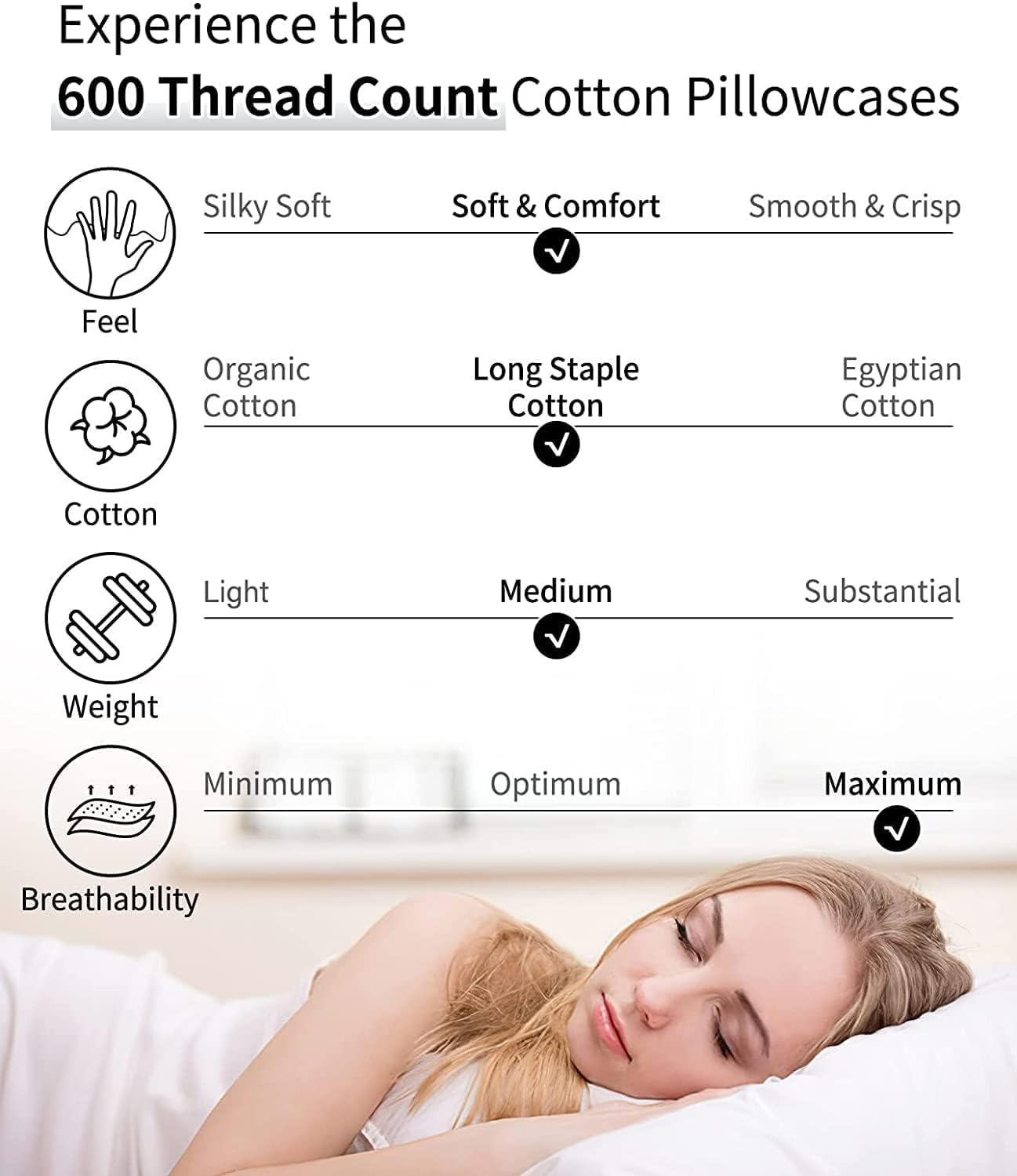Warmstar Funda De Almohada Corporal De Algodón, 1 Paquete, Funda De Almohada Corporal De 600 Hilos De 20 X 54 Pulgadas, Funda De Almohada De Cuerpo Largo, Suave, Transpirable, Con Cierre