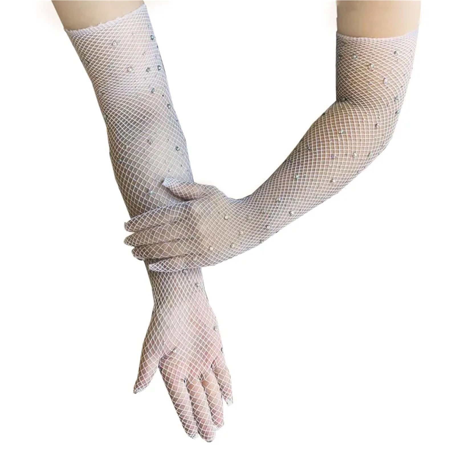 4 Pares de Guantes Largos y Finos de Rejilla sexys for Mujer, a la Moda, con Personalidad, elásticos, Transparentes y Huecos for Cosplay para Boda, Graduación(Beige)