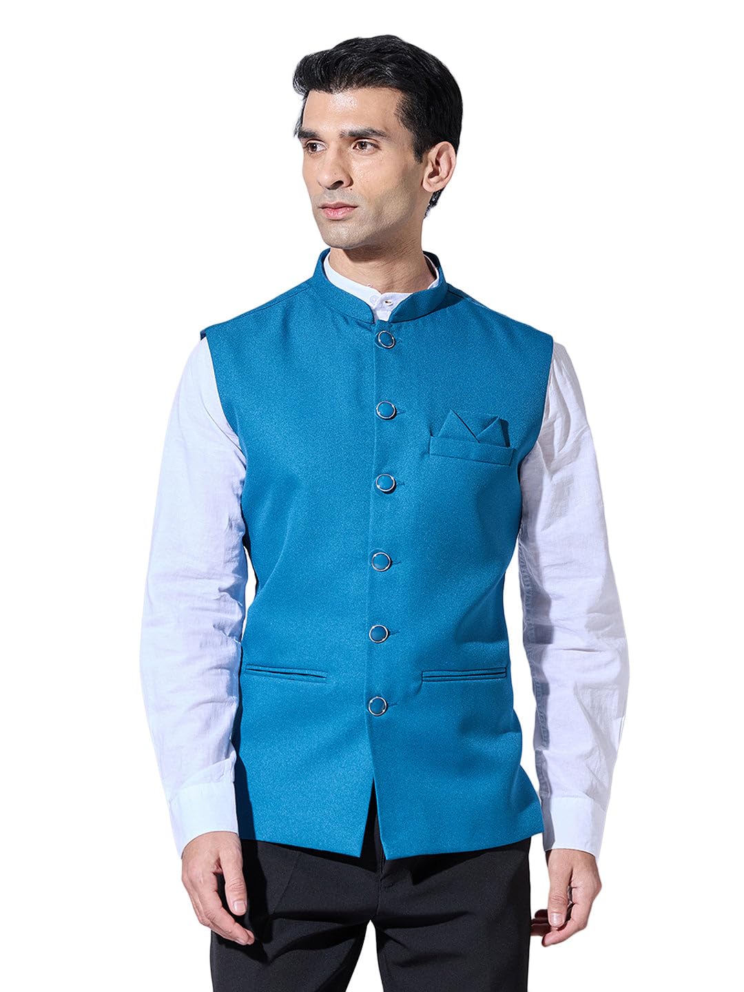 showoffff Men's Solid Teal Nehru Jacket-AK-12527-6_Teal-picture-56