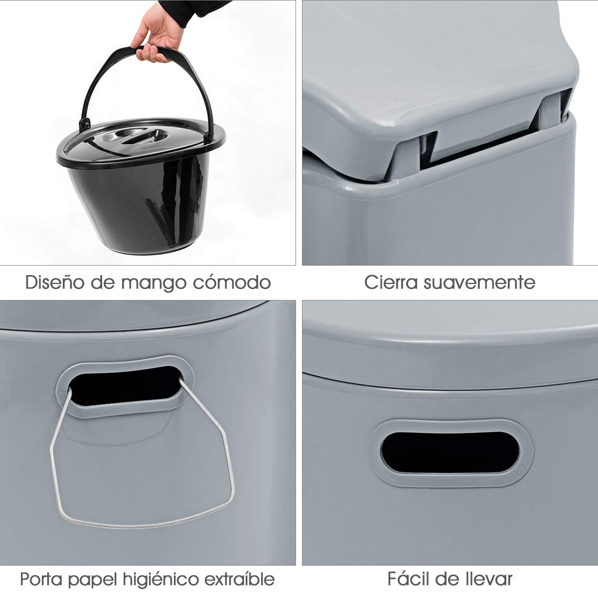COSTWAY Inodoro Portátil para Camping con Tapa y Soporte para Papel Higiénico Inodoro Móvil para Viaje Acampar Senderismo