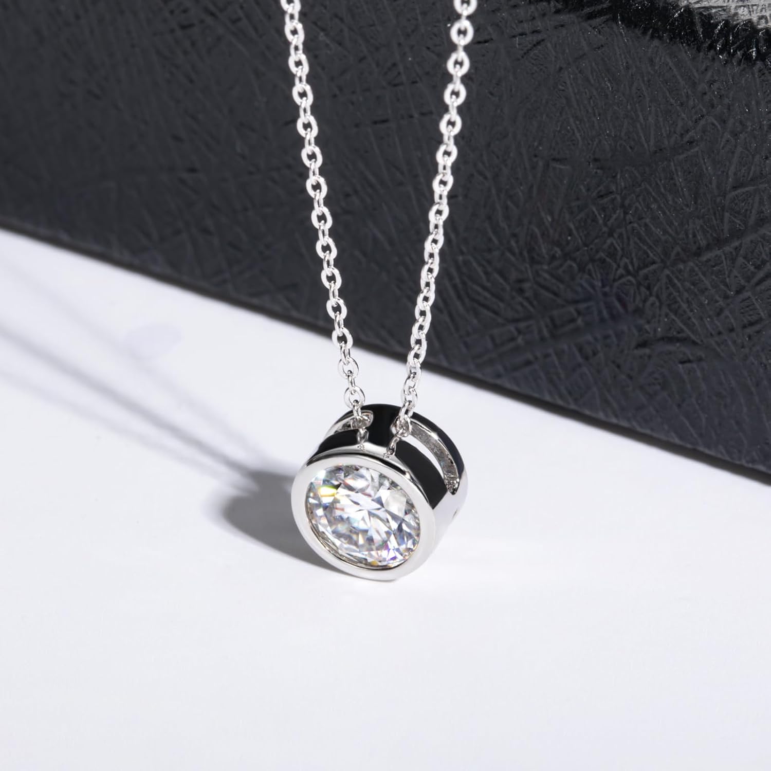 Moissanite 0.5-3ct Necklaces 18K White Gold Plated 925 Sterling Silver Bezel Set Round Cut D Color VVS1 Lab Created Diamond Solitaire Pendant Necklace for Women Men GRA Certified - Image 3
