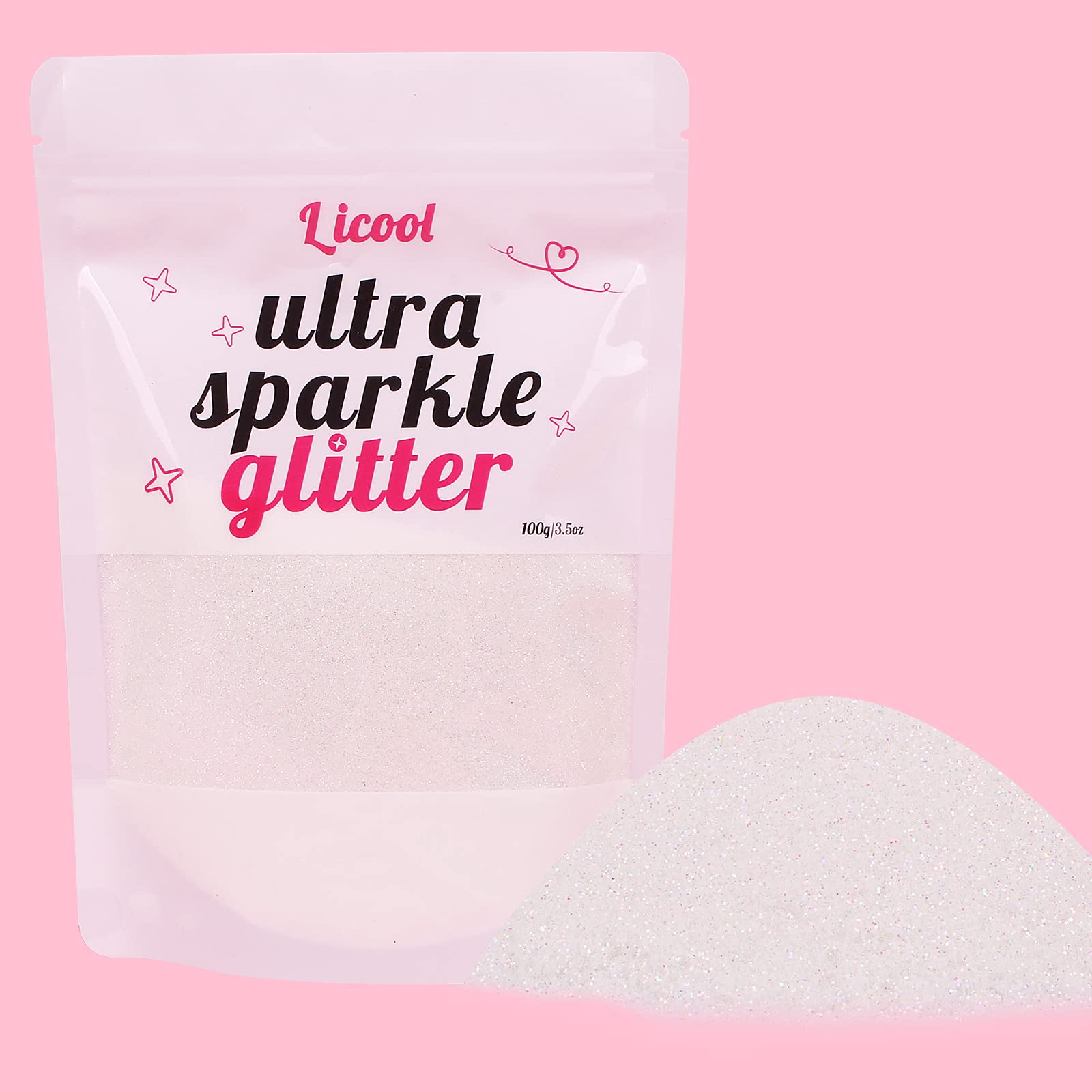 Holografischer feiner Glitzer, 100 g, extra feines Glitzer-Puder-Paket für Harz, Bastelglitzer für Tumbler, Kerzen, Schleim, Festival, Körper, Gesicht, Lidschatten, Nagelglitzer (Mix White)