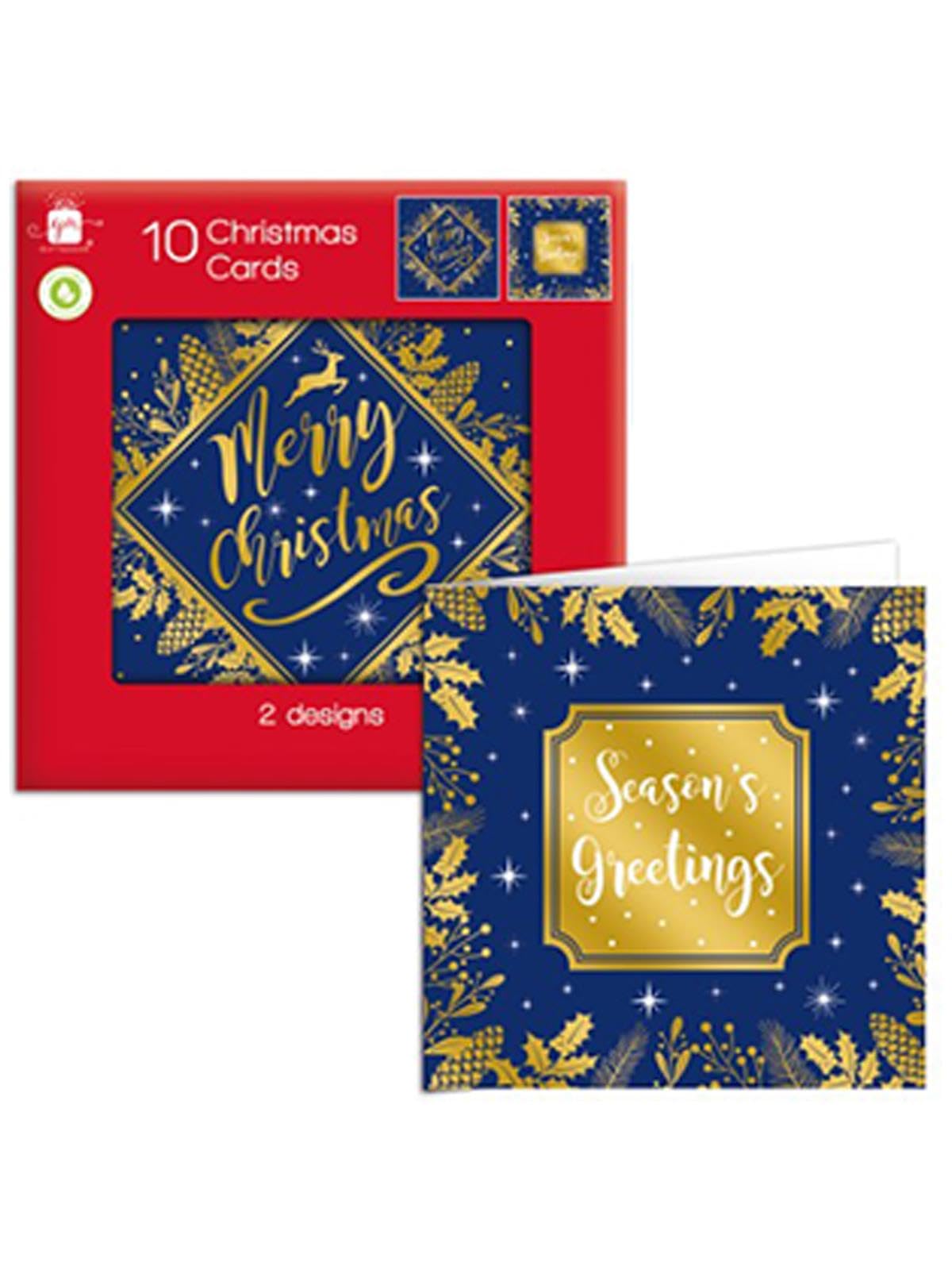 Pack 10 Square Christmas Cards Family 2 Designs Merry Christmas & Seasons Greetings