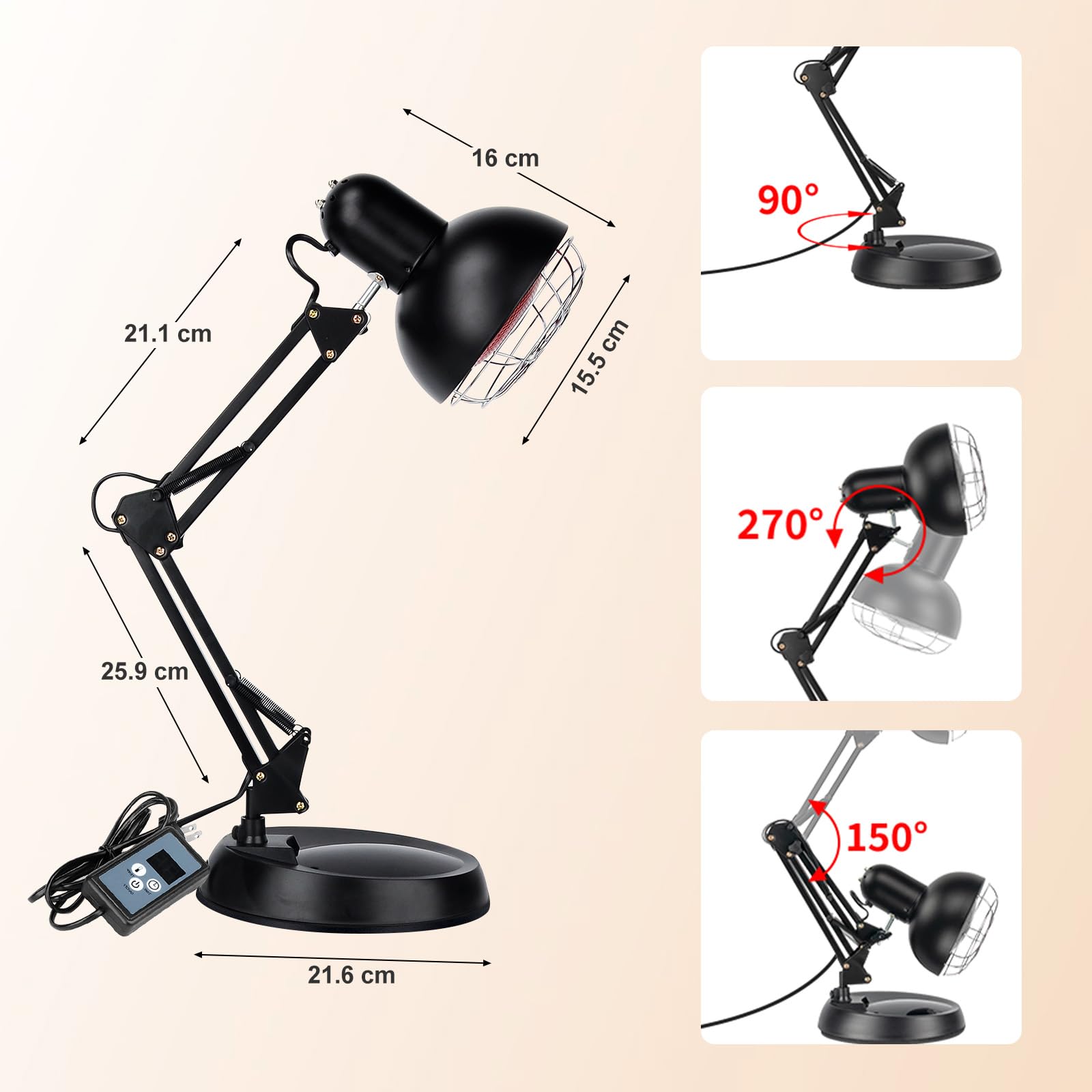 Cozion Lámparas In-frarrojas, 100W Lámparas de Calor In-frarrojo, Emisor Rojo, Lámparas de Calor In-frarrojo, Luz Roja con Temporizador, Brazo de Soporte Ajustable