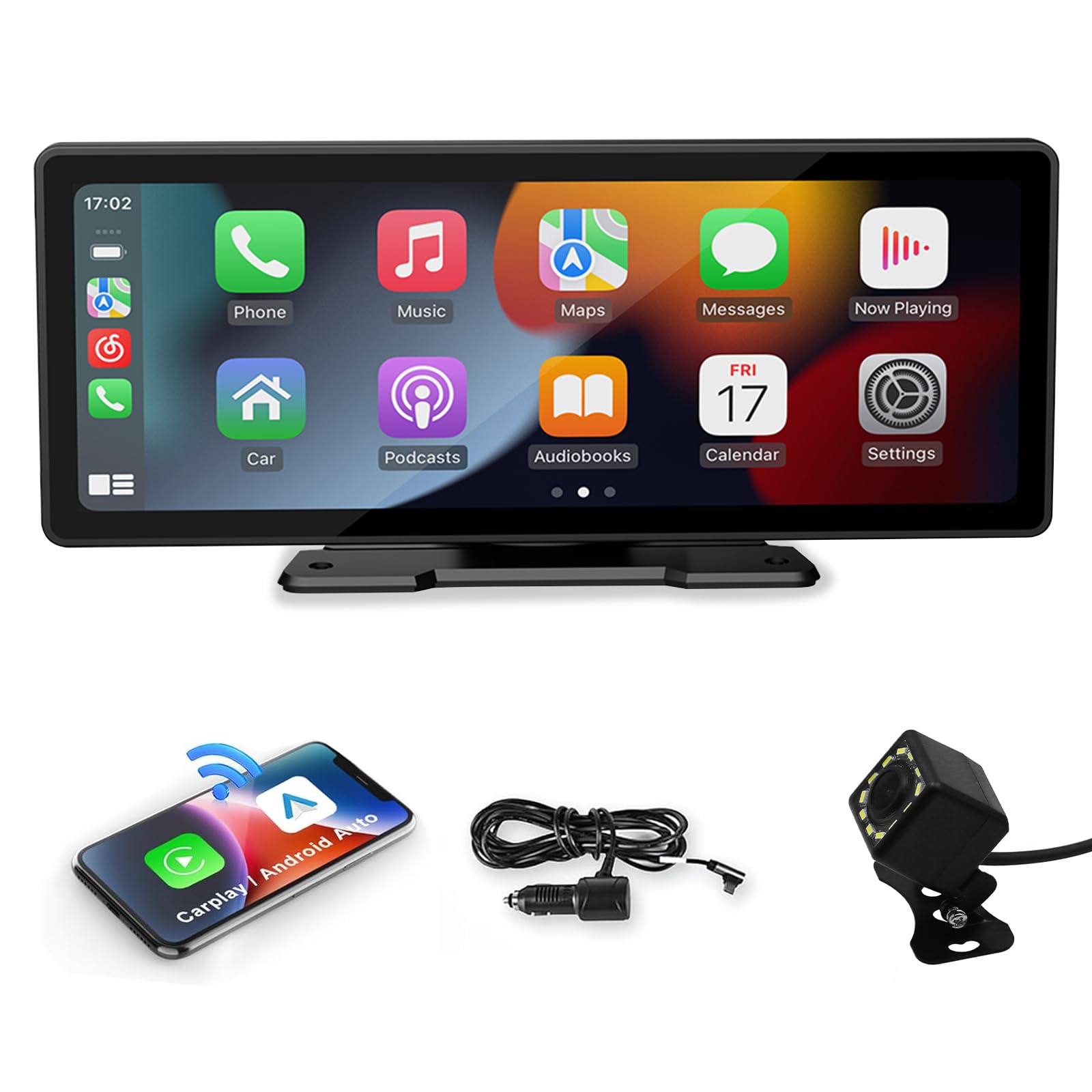 10'' Wireless Apple Carplay & Android Auto Screen | HD Touchscreen with 1080P Backup Camera | Voice Control, GPS Navigation, Plug & Play Installation | Car Stereo, Mirror Link, Music Play