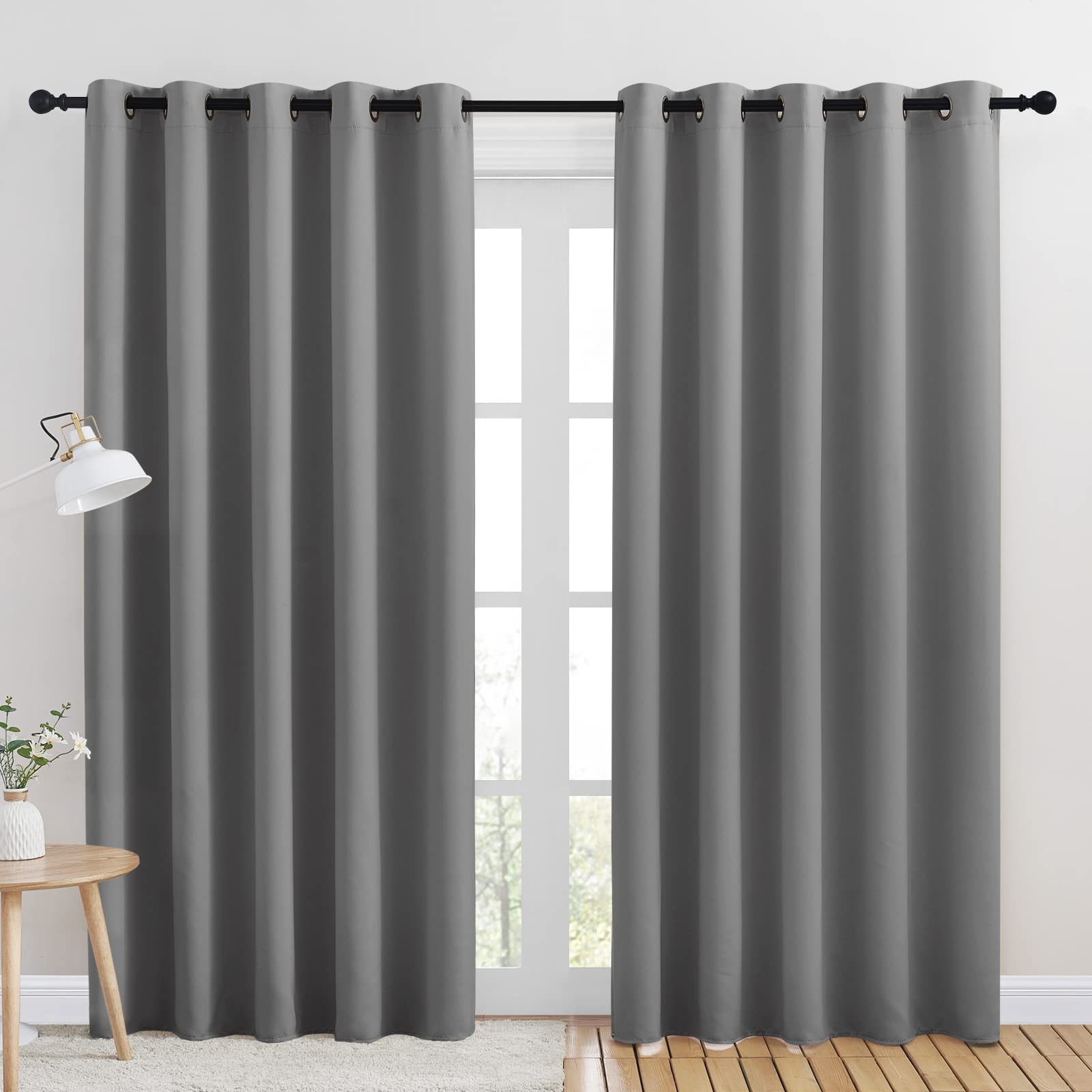 NICETOWN Bedroom Curtains Blackout Drapery Panels, Three Pass Microfiber Thermal Insulated Solid Ring Top Blackout Window Curtains/Drapes (Two Panels, 70 x 84 inches)