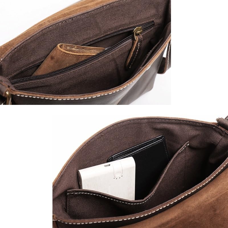 Retro Men's Genuine Leather Crossbody Bag with Shoulder Strap Large Capacity