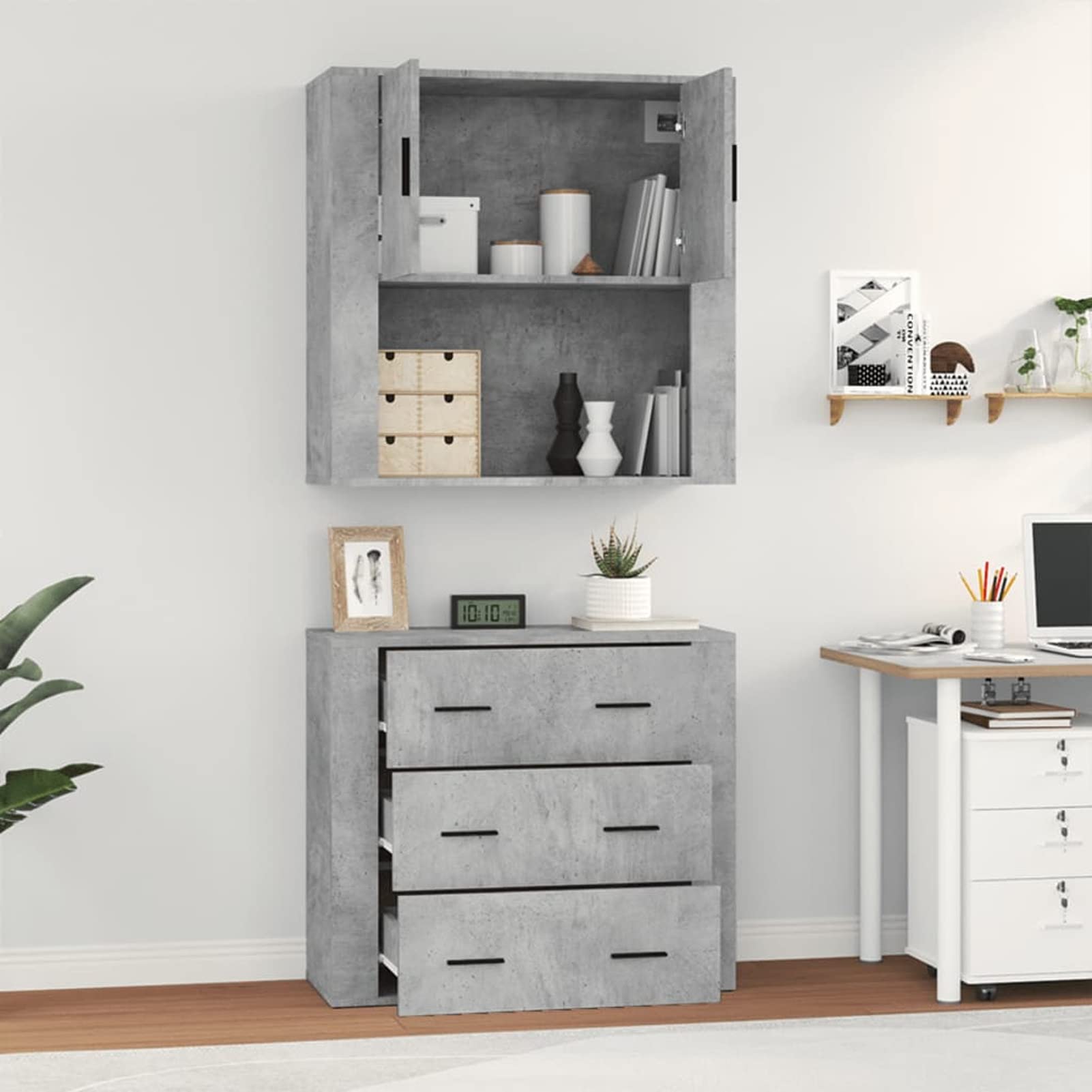 ZEYUAN Buffet Haut Gris béton Bois d'ingénierie,Buffet,Buffet Salon,Buffet,Crédences et Vaisseliers,Meuble Salon,Meuble de Cuisine,Buffet,Buffet Salon,Buffet,