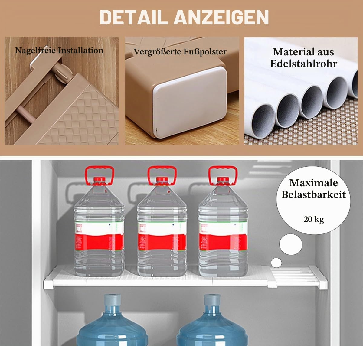 Verstellbare Schrankregal Edelstahl Erweiterbares Einlegeböden Regaltrenner Schrank Ohne Bohren Shelf Organizer DIY für Küche Bücherregal Kleiderschrank Badezimmer