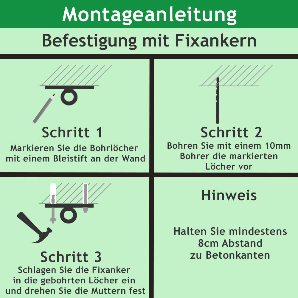 Boxsack Deckenhalterung aus V2A Edelstahl - Profi Befestigung mit hoher Tragkraft für Boxsack Sling Trainer Yogatuch: (Beton-Set + Karabiner)