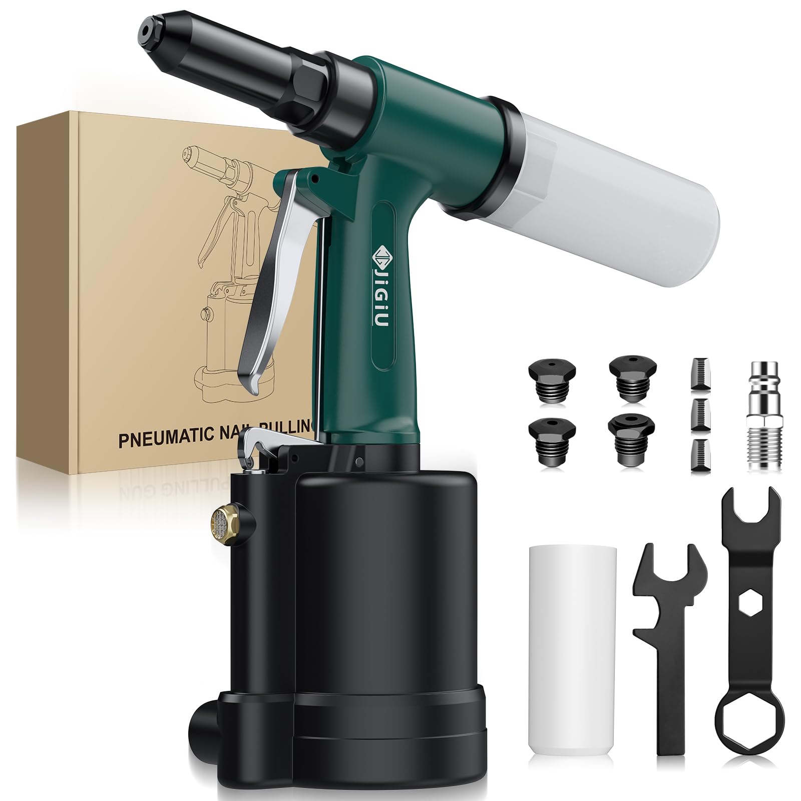 JiGiU Remachadora Neumática 1408KGF Pistola Remachadora Neumática con 2.4mm, 3.2mm, 4.0mm y 4.8mm para Automoción, Construcción, Industrias Manufactureras