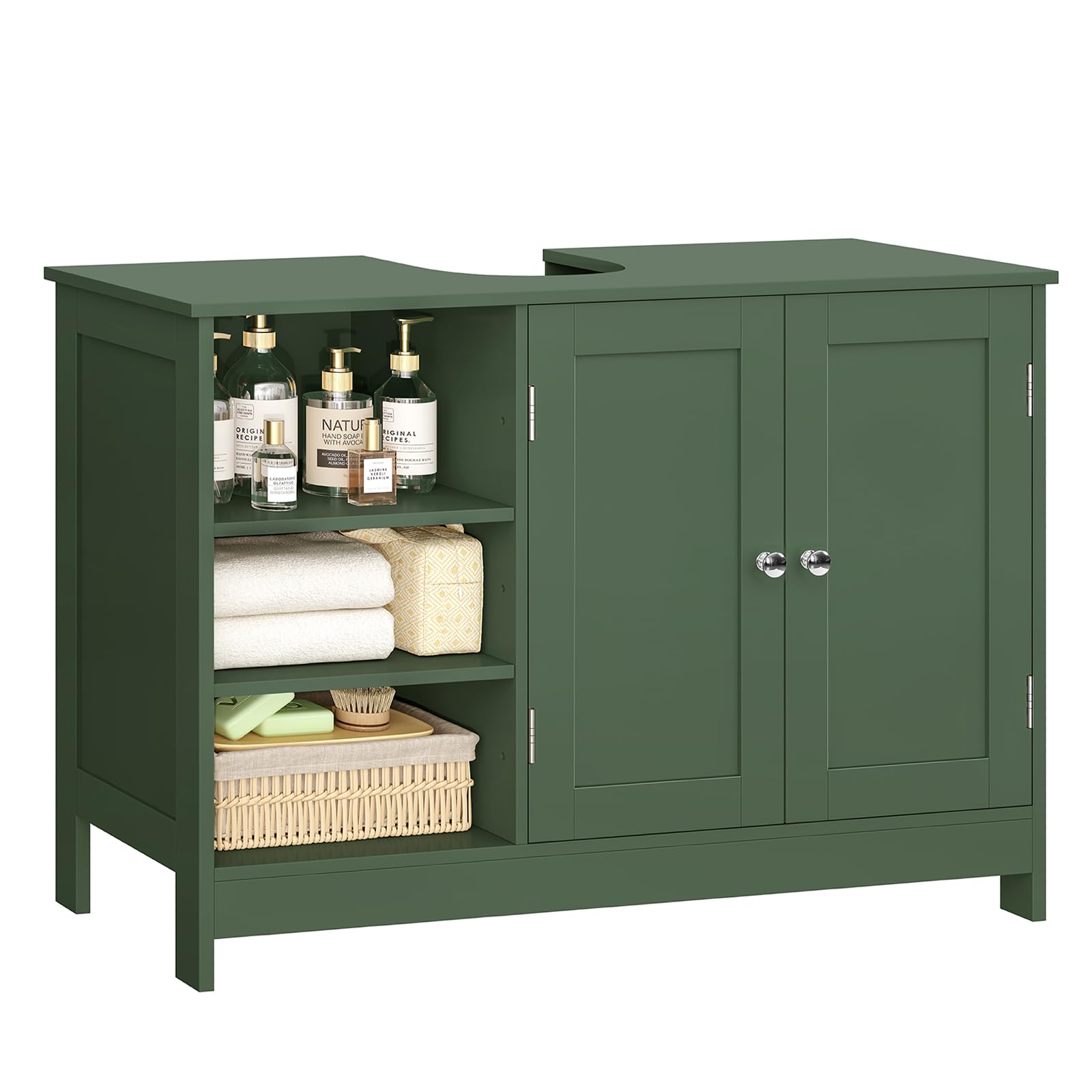 TEENFON 35.4" Pedestal Sink Storage Cabinet with 2 Doors and Adjustable Shelves, Bathroom Sink Cabinet, Under Sink Storage with U-Shape Cut-Out, Green