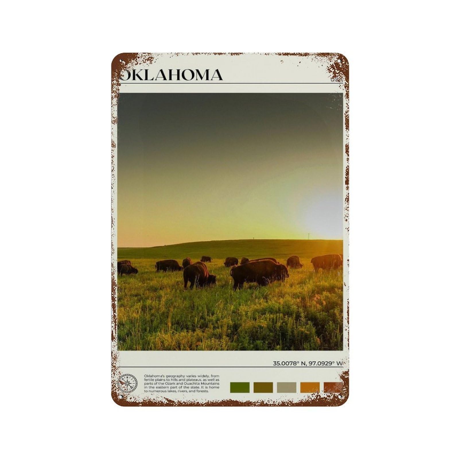 xiaoxiaoshen Real Photo Oklahoma Decor USA Wall Decor Art Metal Tin Poster Modern Home Decor Art Home Bar Shop Decorations Vintage Sign 30x20cm