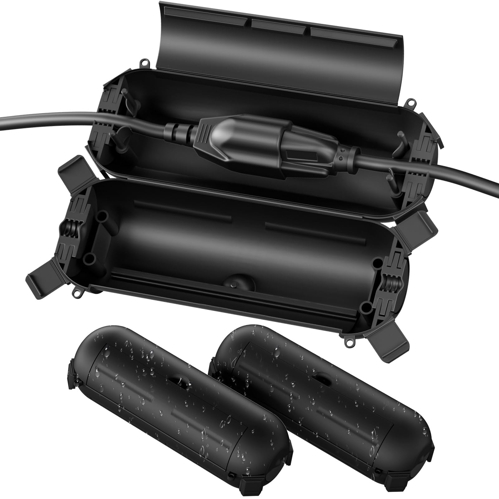 [3 Pack] Outdoor Extension Cable Safety Cover with Waterproof Seal, Weatherproof Electrical Connection Box for Protecting Outdoor Sockets, Plug, Socket, Light, Black