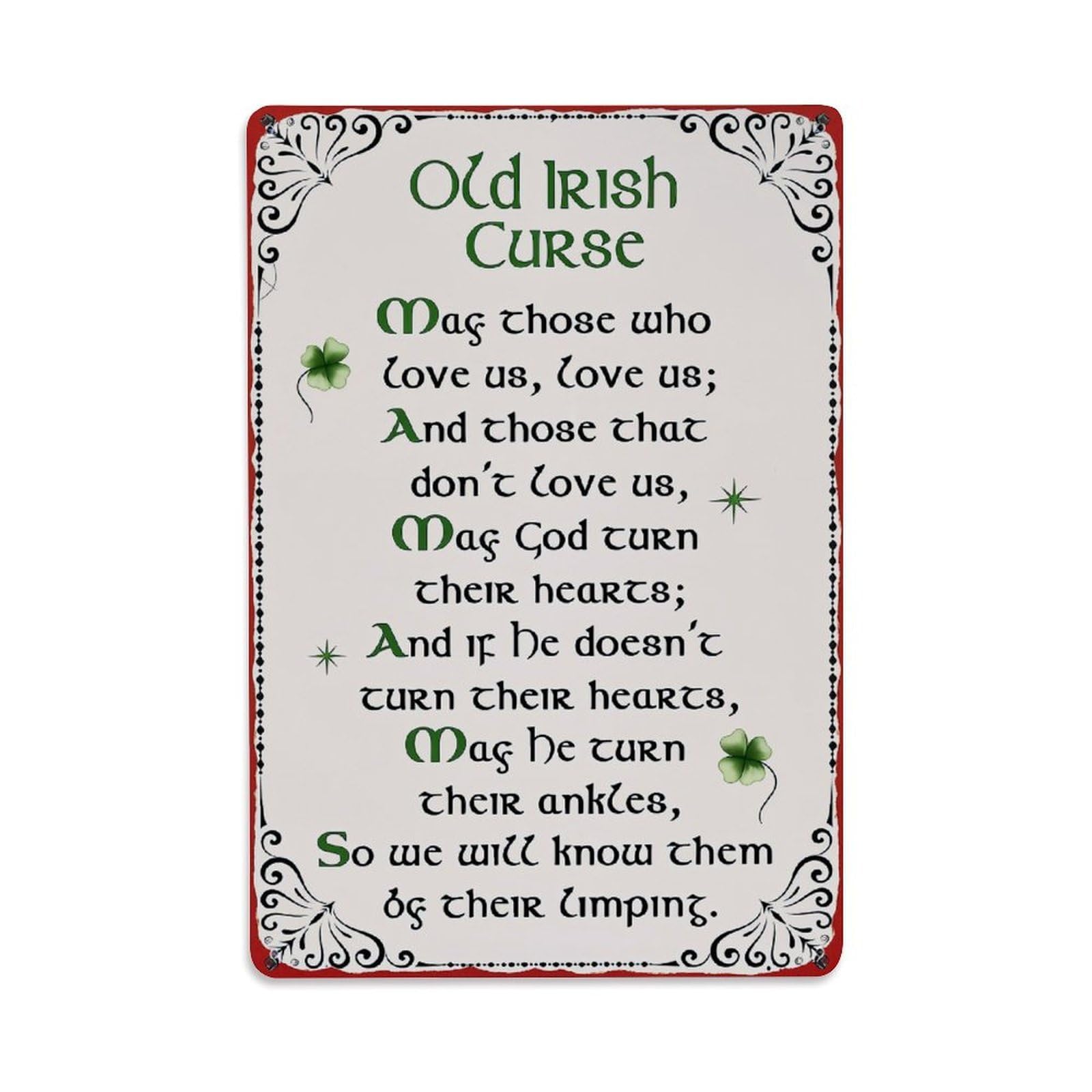 Jdfenggu Vintage Old Irish Curse Pattern Print Retro Metal Tin Sign, Decor Art Poster For Bar, Home, Man Cave, Kitchen, Laundry Room Gift 8X12inch