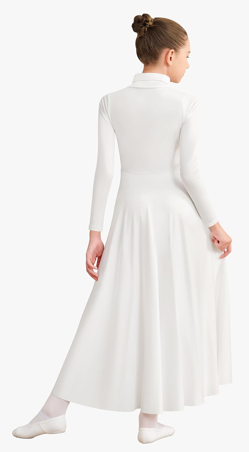 Girls High Neck Praise Dance Dress Loose Fit Full Length Long Sleeve Liturgical Dance Dress - Image 2