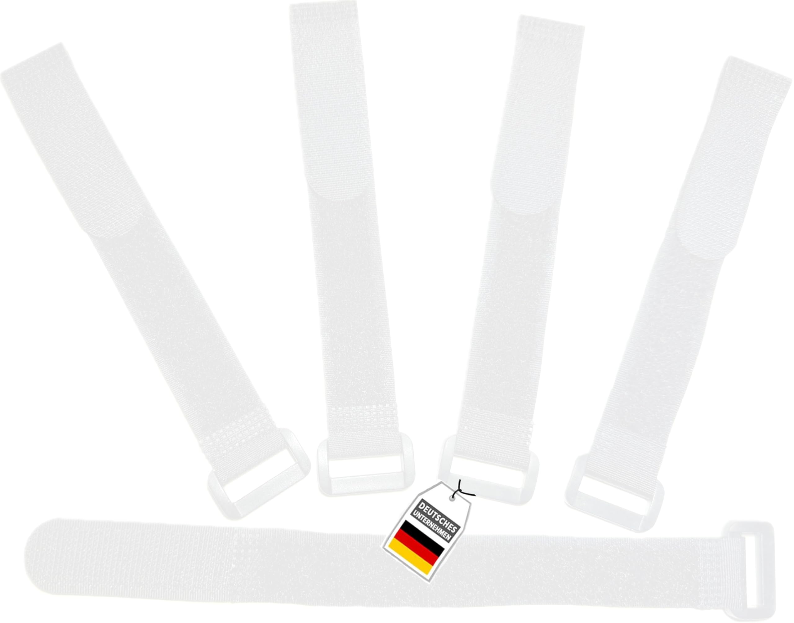 FrogJim 5x Klett Kabelbinder 60 cm - weiß mit Schnalle - wiederverschließbares Klettband 60cm mit Öse - für Durchmesser 9,5-15cm | KW6005