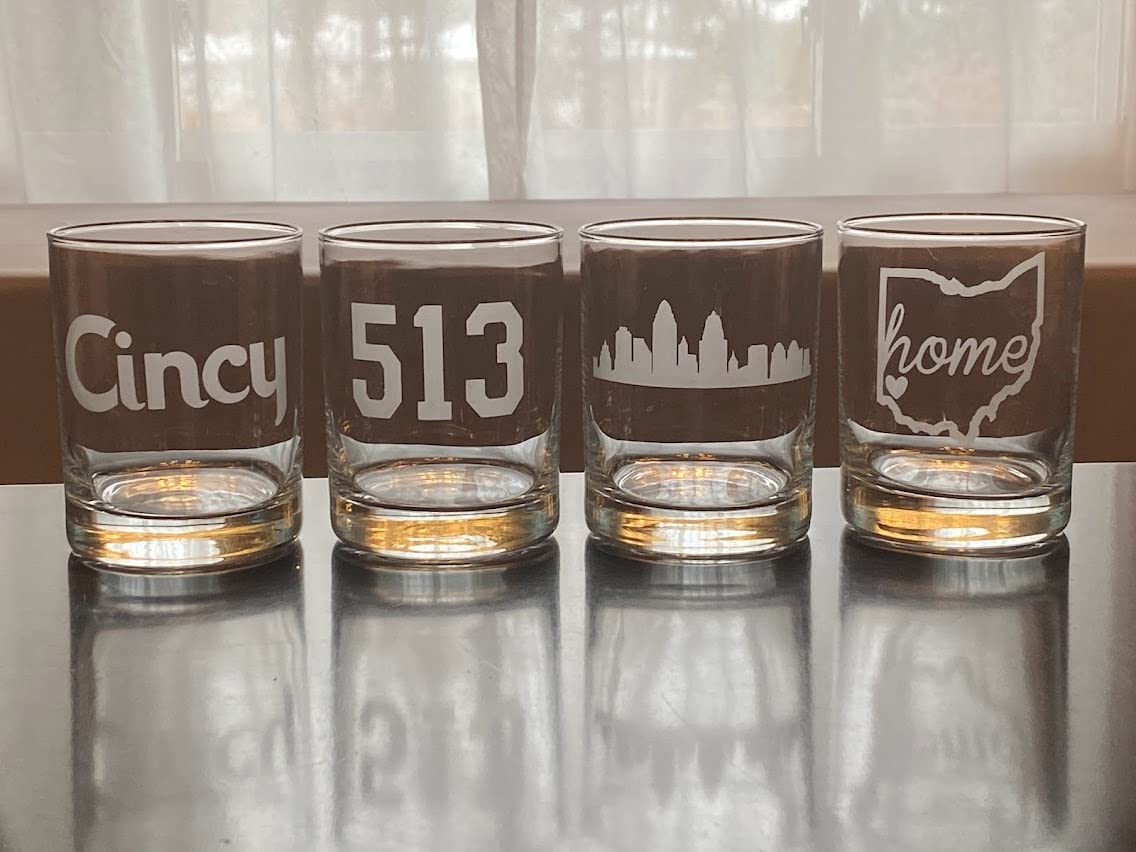 Cincinnati Rocks Glasses Gift Set 4 Double Rocks Glasses