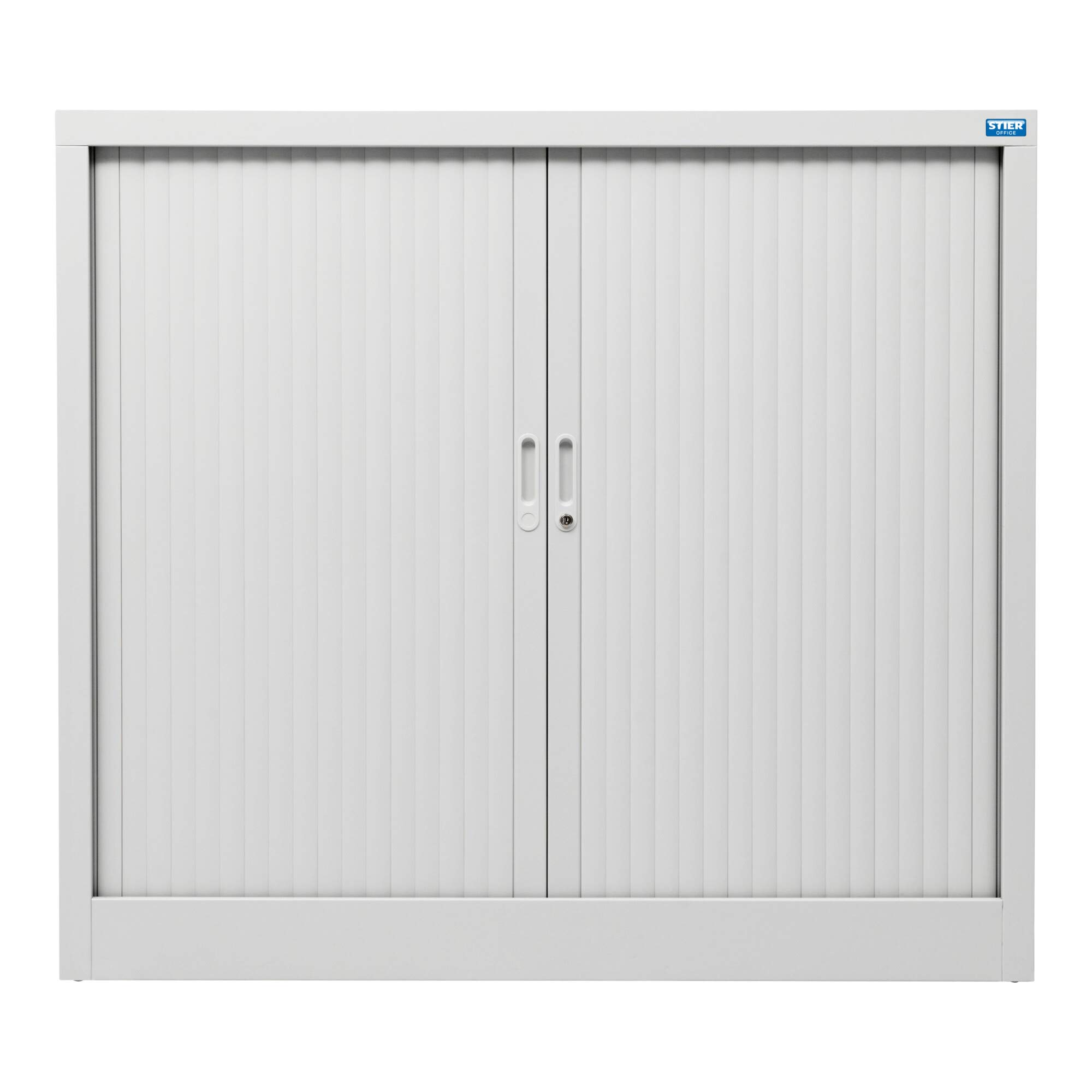 STIER Rolladenschrank Basic, 2 verzinkte Fachböden, Maße 1070x1200x450mm, in Lichtgrau, feuerfeste Türelemente, inklusive Sicherheitsschloss, ideal für Büro- und Lagerräume