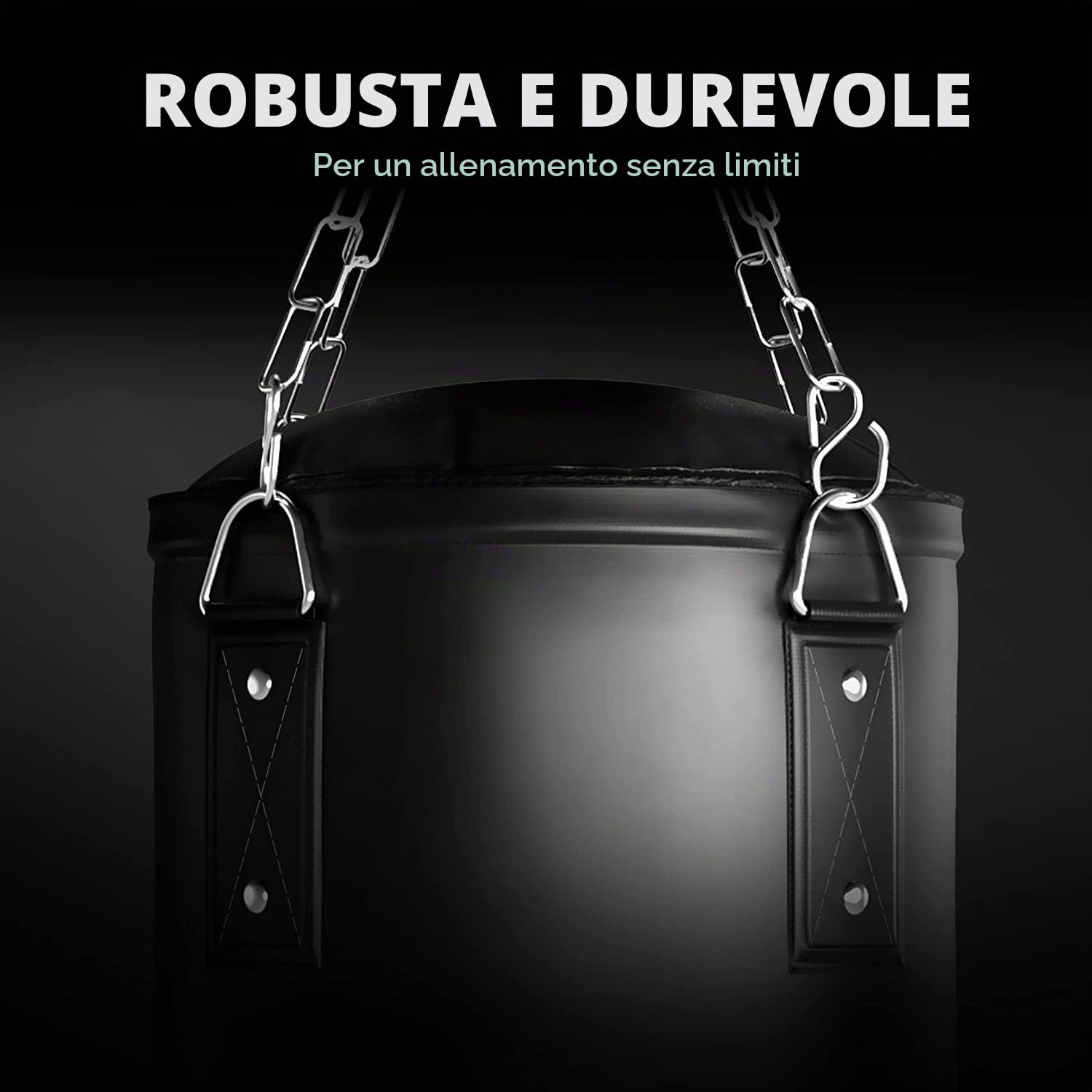 FIGHTR® Sacco da boxe da 1,2 m, resistente e robusto, 120 x 35 cm, con catena pesante per boxe, arti marziali, MMA (non riempito)