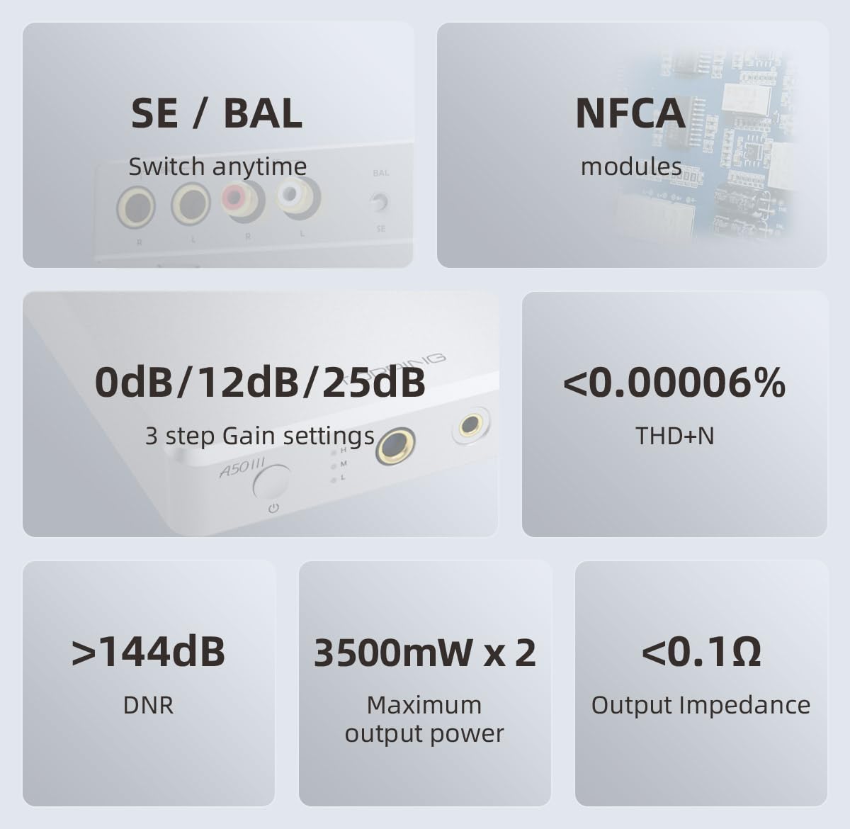 LEAUDIO Topping A50 III Fantasy HPA for Desktop 4.4 Balanced 3.5 Single-End Power Amplifier (Silver)
