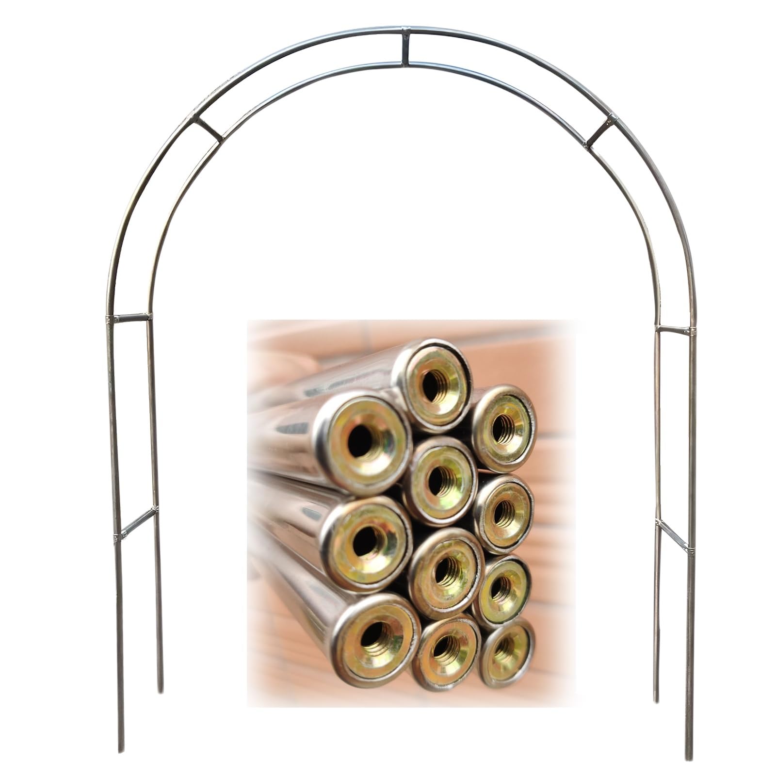 Large Stainless Steel Garden Arch, Heavy Duty Rose Arches Arbor Flower Stand, For Wedding Lawn Patio Ceremony(Color:25mm+base,Size:2.4 * 2.4m(7.9 * 7.9ft))