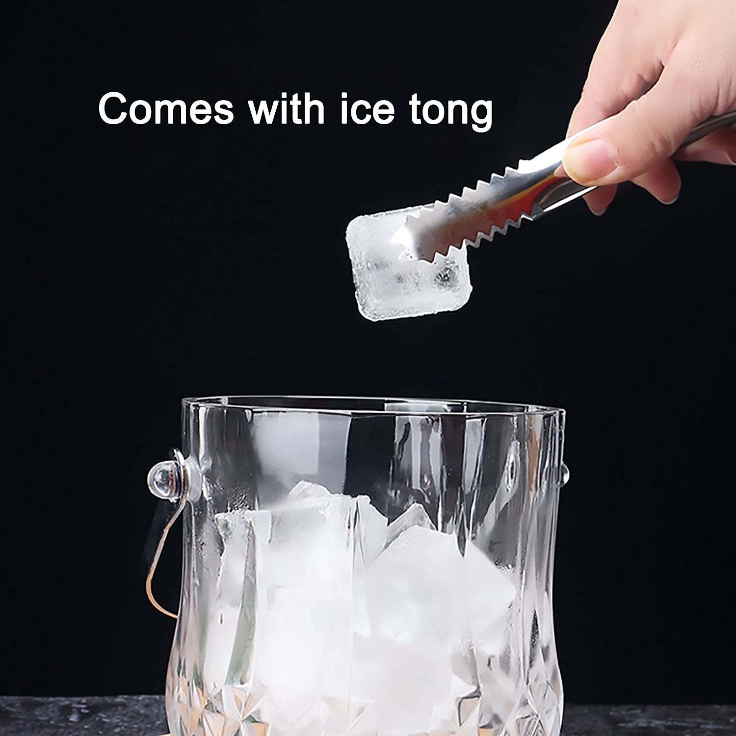 Cubo de Hielo con Pinzas, Recipiente de Almacenamiento Transparente, Botellas de Vino, Cerveza o Acampada, Cubo de Hielo Transparente para Bebidas.
