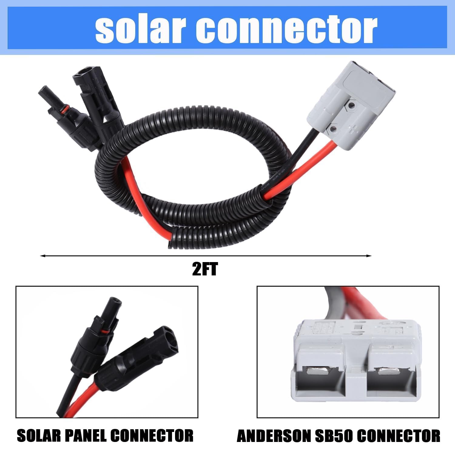 30CM MC4 Anderson Solarstecker Kabel 50A 10AWG 600V Wasserdichter Y Stecker Plug and Play Solarpanel Verlängerungskabel für SolargeneratorTragbare Generatoren Energiespeicher RV
