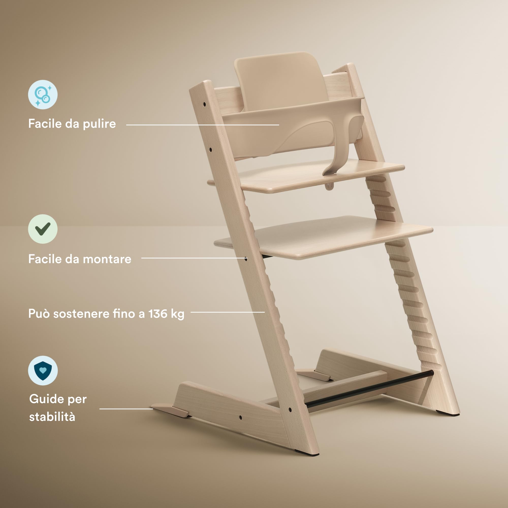 Stokke Tripp Trapp Seggiolone Natural con Vassoio Bianco per Bambini 6-36 Mesi