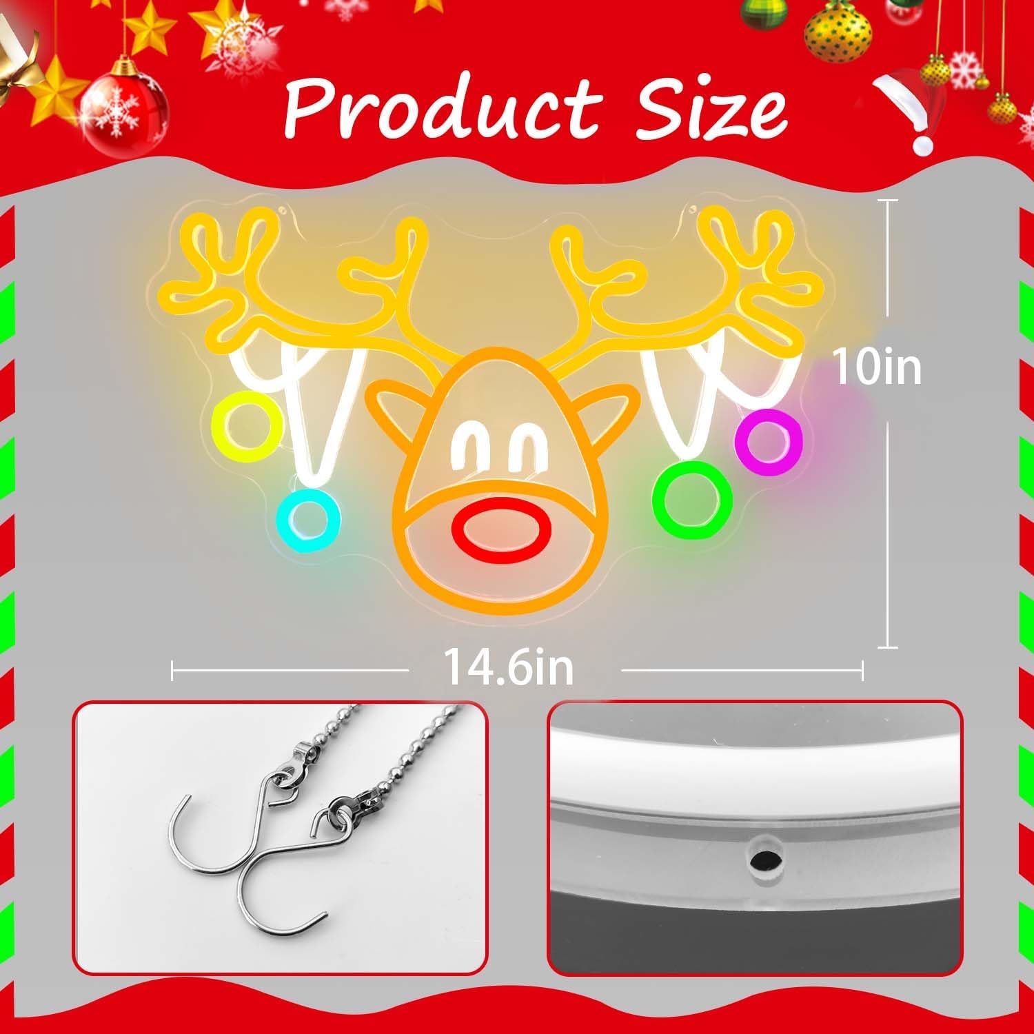 Christmas Reindeer Neon Sign Dimmable Elk Neon Light Sign for Wall Decor Christmas Neon Window Lights, Deer Neon Sign for Bedroom Living Room LED Reindeer Christ-mas Party Decoration - Image 6