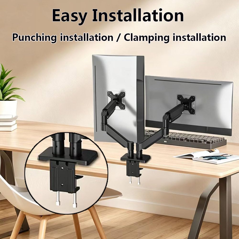 Supporto Per Doppio Monitor, Braccio Ergonomico Da Scrivania Per Monitor Da 17 A 32 Pollici – Portata Fino A 10 Kg (22 Lbs) – Regolabile In Altezza, Girevole, Inclinabile E Ruotabile Black