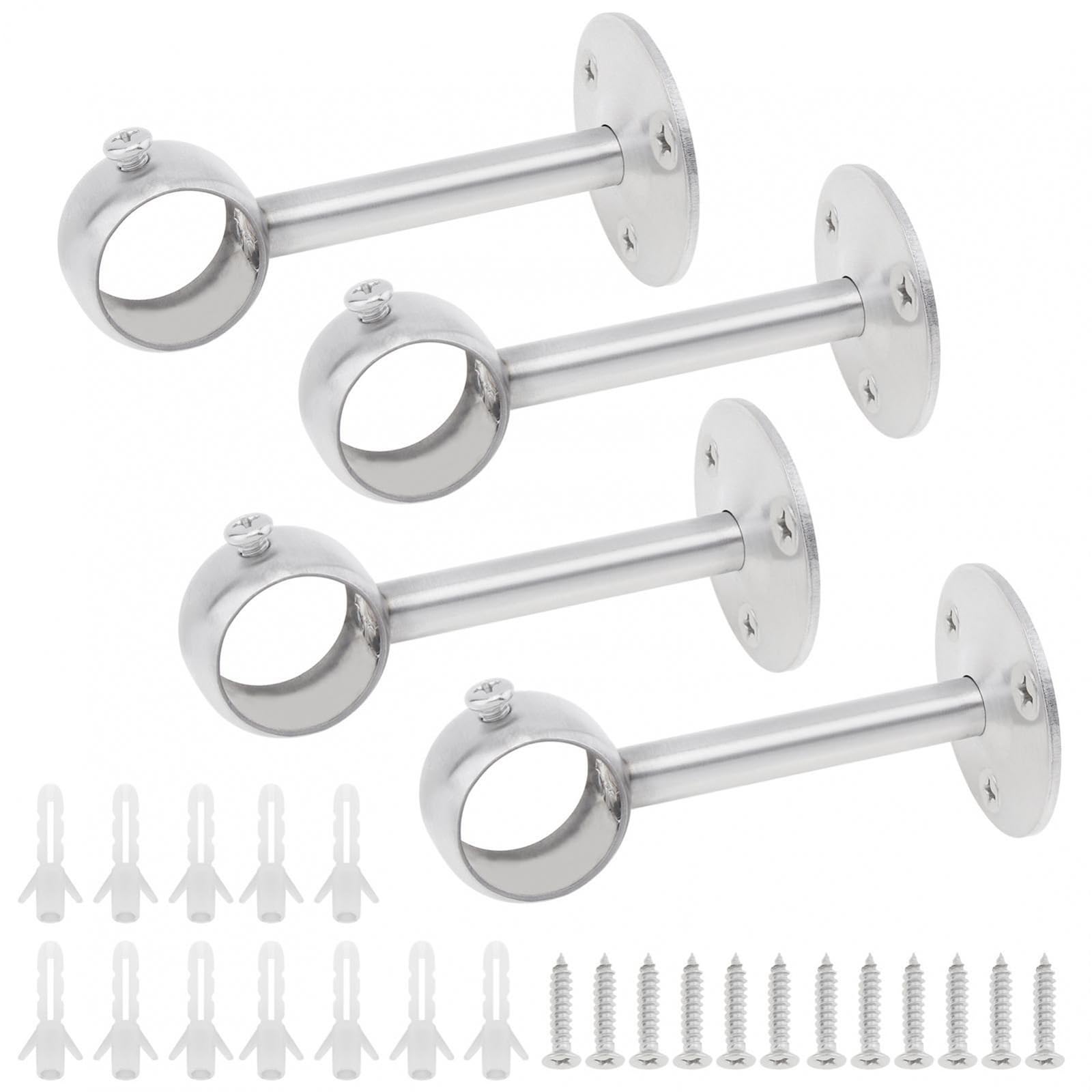 Catchorn Curtain Rod Brackets 4pcs Heavy Duty Three Holes Stainless Steel Curtain Rod Bracket Drape Pole With Screws Ceiling Holder for Bathroom Balcony Kitchen Cupboard