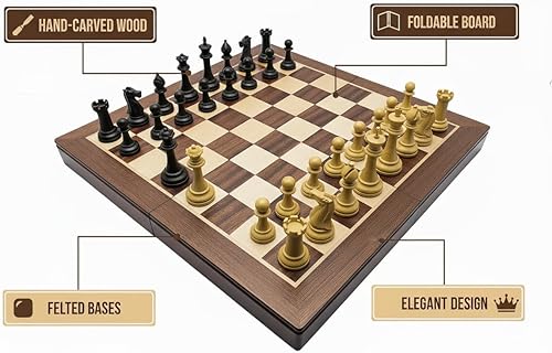 Miniatura 2 de Juego de ajedrez de madera de 18 pulgadas, juegos de tablero de ajedrez de madera de almacenamiento plegable, juegos de tablero de ajedrez grandes,