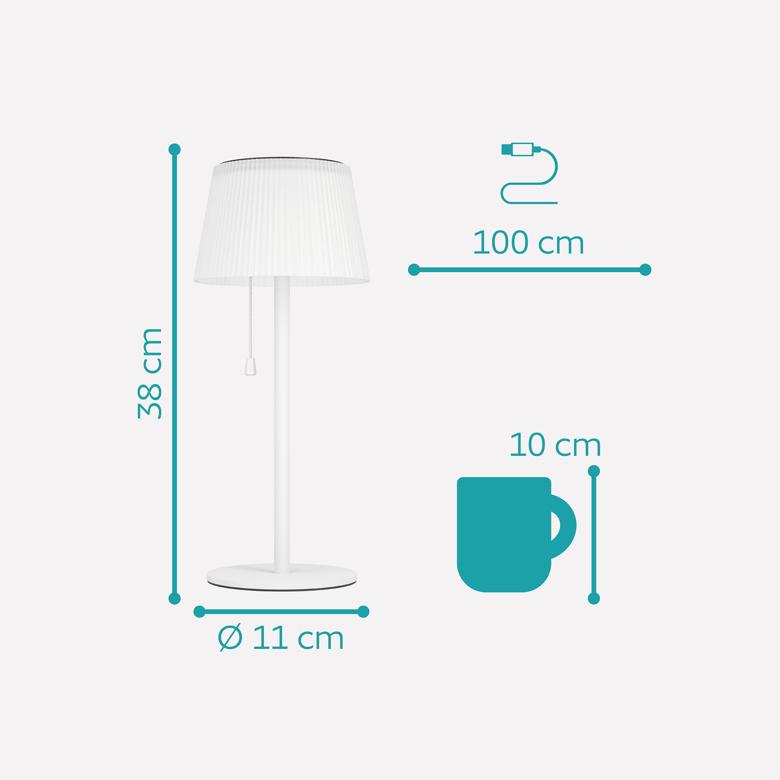 EGLO Solar Tischleuchte Scordiano, Outdoor Akku Tischlampe mit Zugschalter, kabellose Solarlampe für außen, Stahl und Kunststoff in Weiß, warmweiß - kaltweiß, IP44