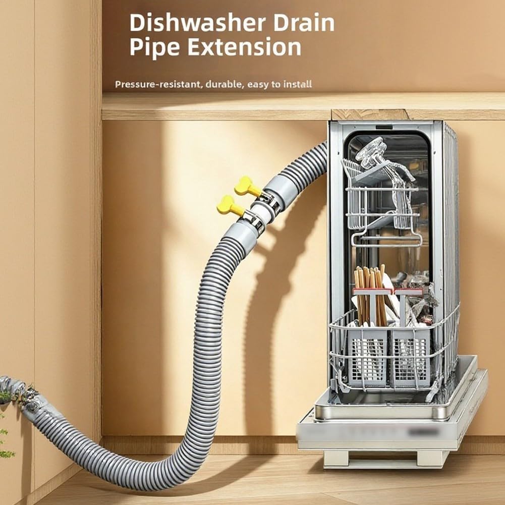 Flexibles Ablaufschlauch-Verlängerungsset für Waschmaschine, inkl. Adapter, zwei Schlauchschellen und U-förmiger Halter, PP-Konstruktion, kompatibel mit verschiedenen Setups, erhältlich in den Größen