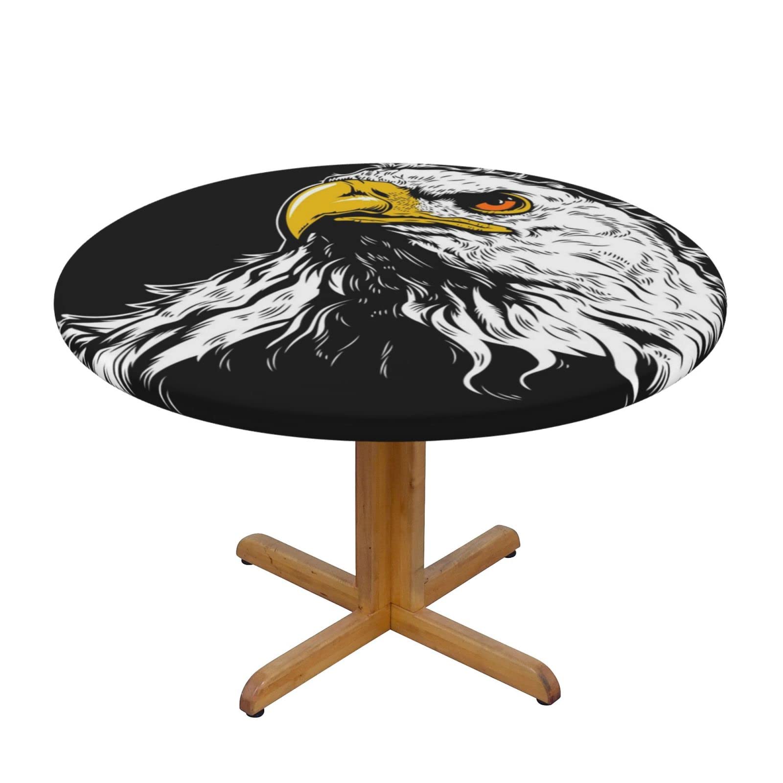 Lsjuee Round Fitted Tablecloth 45-50in Elastic Edged Table Cloth for Kitchen Dining Party Home Decor - White Eagle Abstract Dark