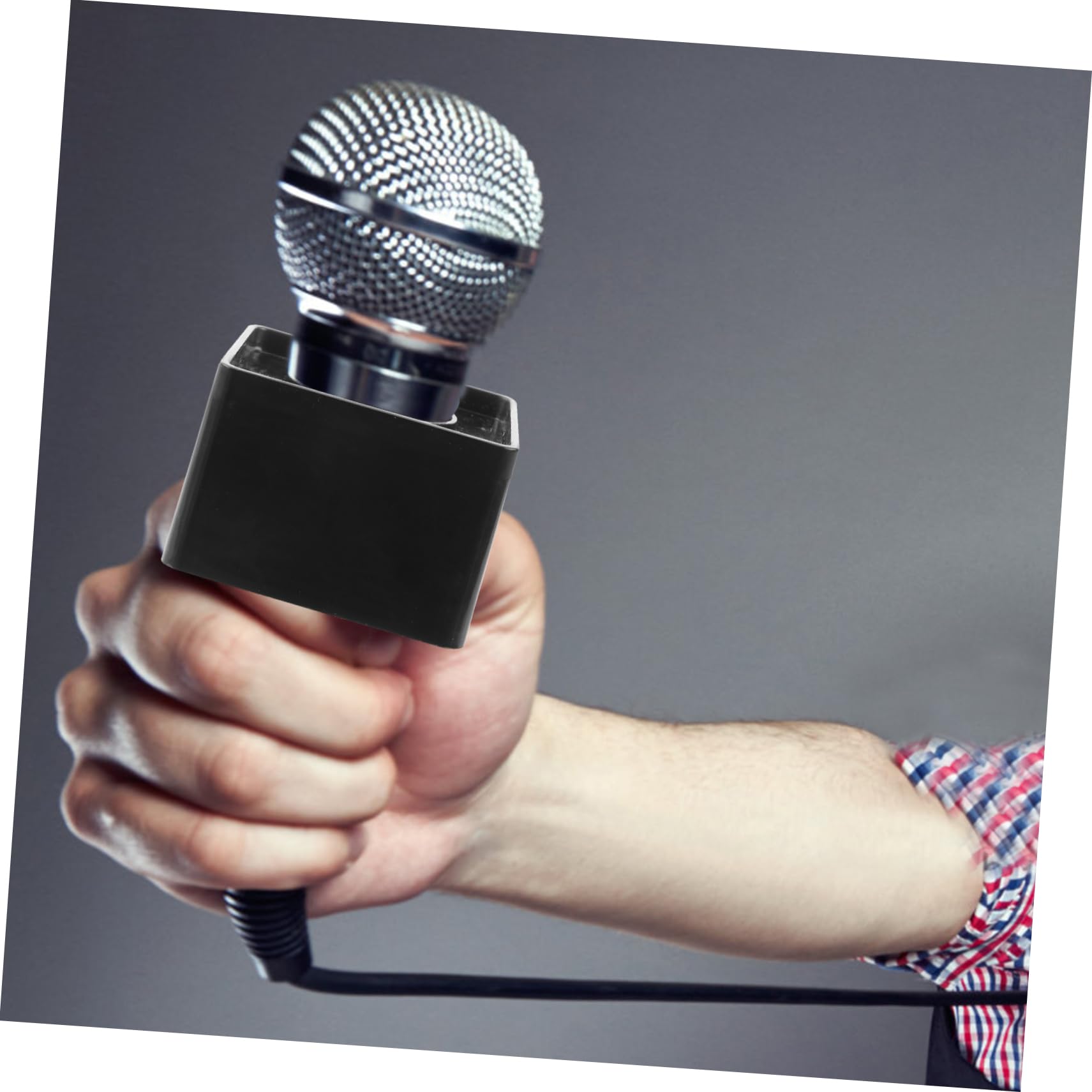 3 Cubes Logo Microphone - Support De Drapeau Pour Micro Interview, Présentation - Noir, Plastique - 7x7x5 Cm - 2