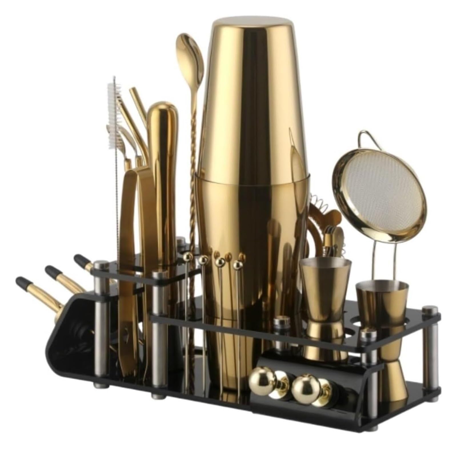 Kit Shaker à Cocktail, Shaker à Cocktail Set, Ensemble de Shaker à Cocktails en Acier Inoxydable for mélanger Les Boissons(Gold)