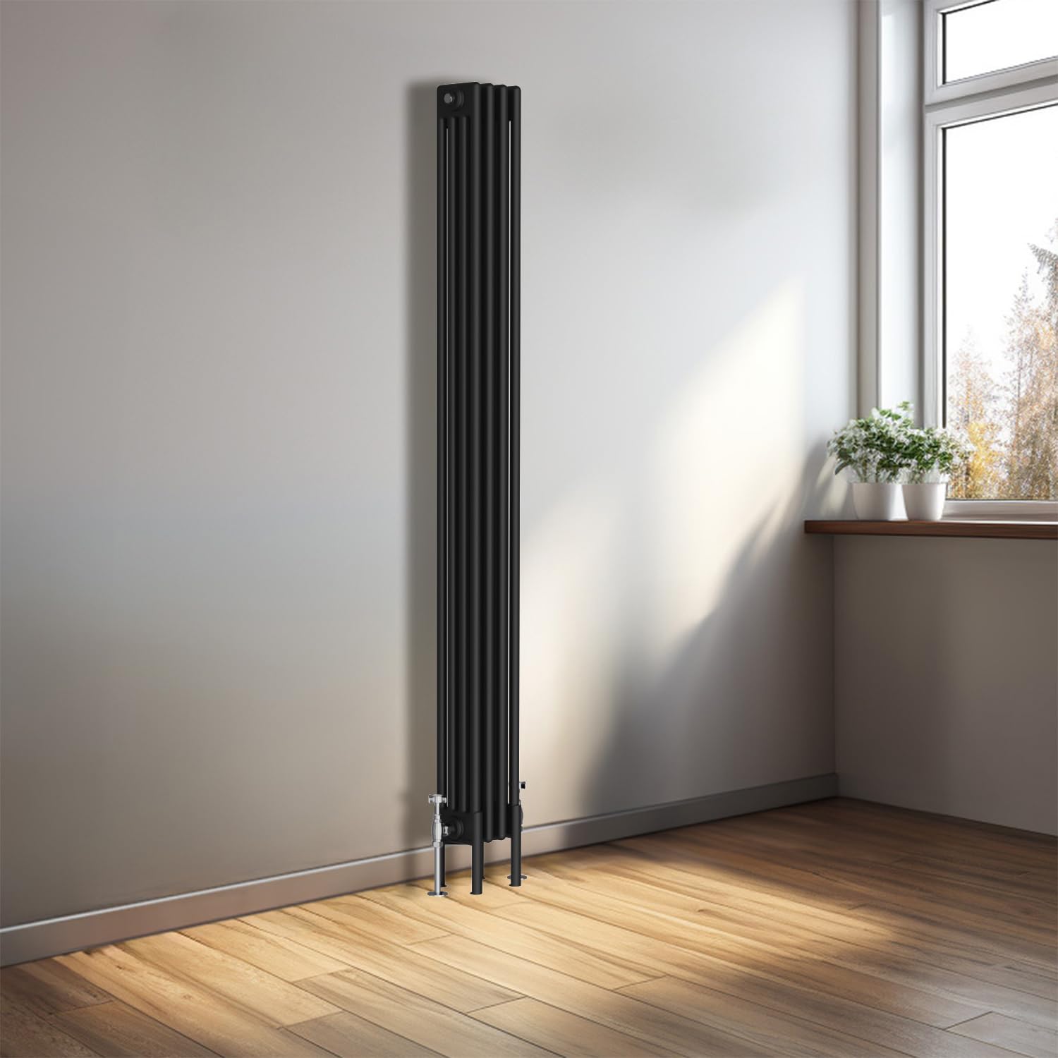 NRG 1800x200mm Black Traditional Cast Iron Style Four Column Vertical Radiator