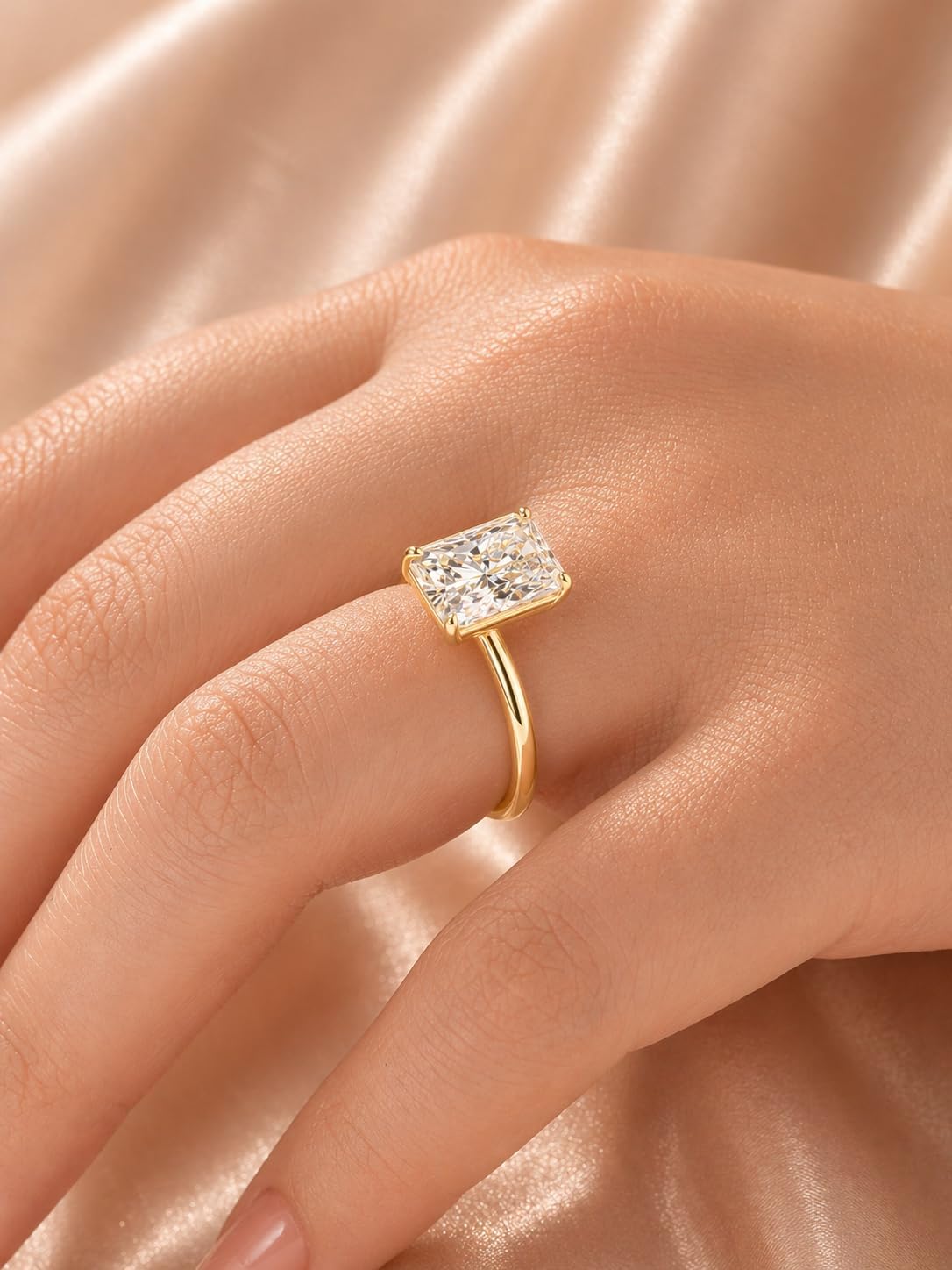 Maxinejewelry 3.0CT Elongated Radiant Cut Moissanite Solitaire Engagement Ring for Women, S925 Sterling Silver Lab-Created D Color VVS1 Solitaire Promise Ring
