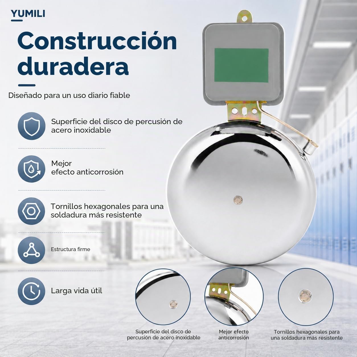 Timbre Escolar de Acero Inoxidable, Timbre Escolar Eléctrico, Timbres Potentes, Antichispas Campana Con Anillo de Tiempo Chispas Tipo Timbrede Externo Para Fábricas Escolares, 150 mm CA 220V