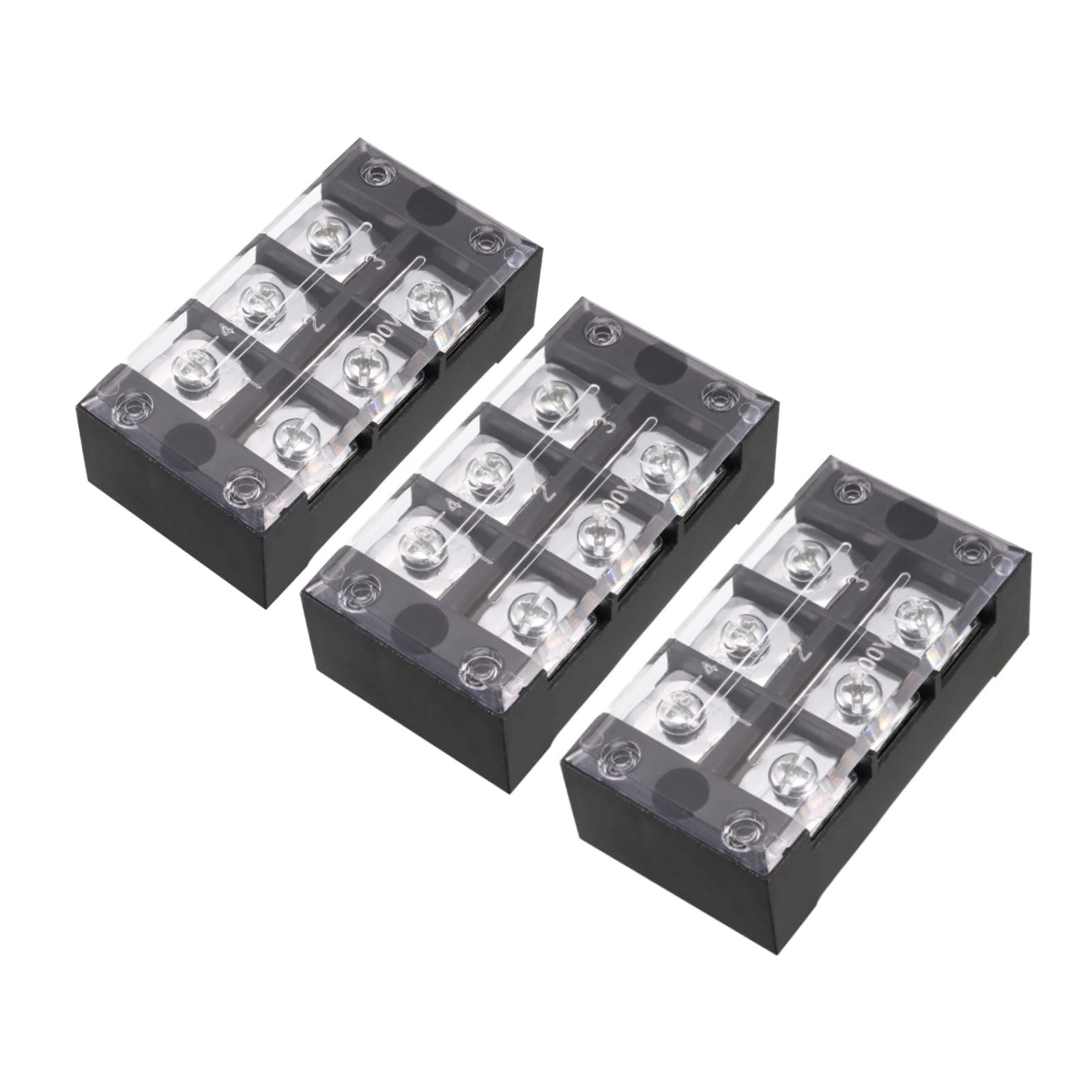 Rebower 3 Positions Dual Rows 600V 45A Terminal Strip Blocks Barrier Screws (with Cover)