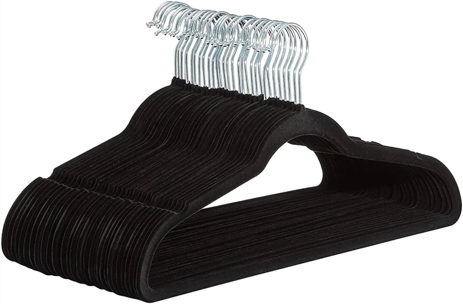 SHOPNIX Black Velvet Hangers Pack of 50 Non-Slip Clothes Coat hangers with Tie Bar and 360 Degree Hook for Home Storage Durable, Space Saver hanger for Wardrobe Organisers for Suits, Jackets - Black