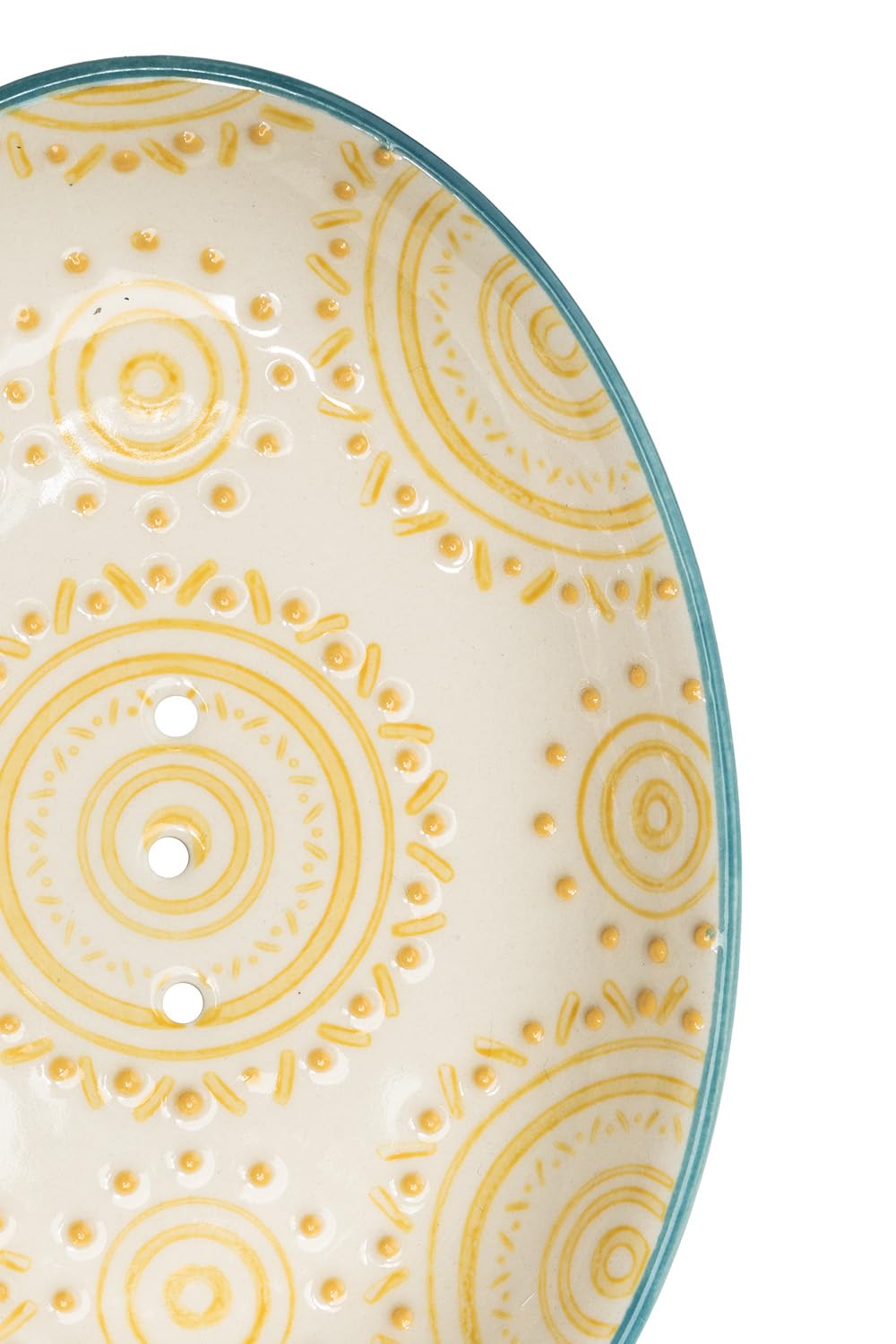 Tranquillo Boho Chic Oval Stoneware Soap Dish with Yellow Print with Holes for Drainage 14 x 9.5 x 2 cm, Multicoloured - Image 3