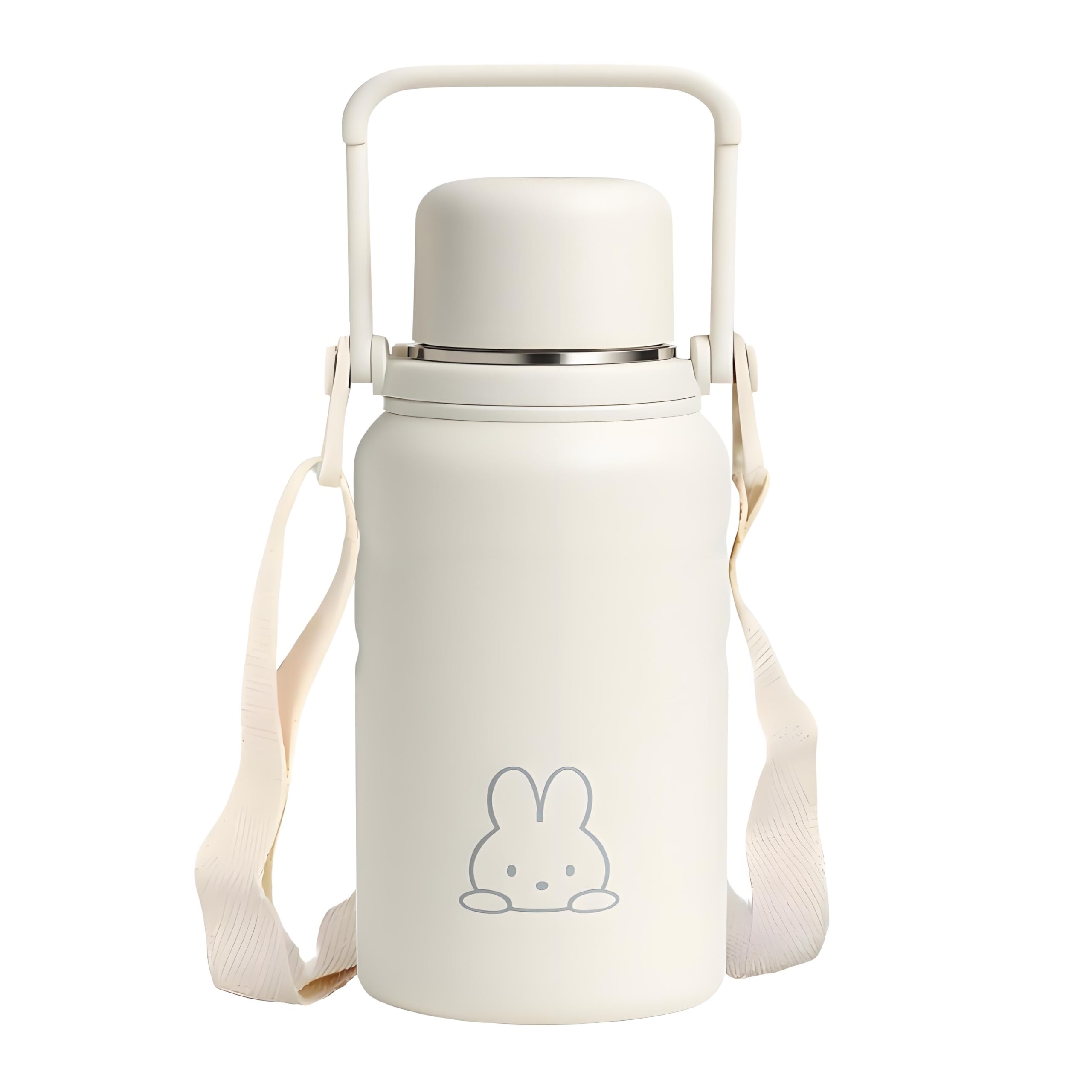 【医療用316ステンレス製】MYEEDA 水筒 1リットル 保冷保温 ウォーターボトル 1l 大容量 ステンレスボトル 肩掛け&ハンドル付き 直飲み おしゃれ 魔法瓶 広口 洗いやすい water bottle 1000ml 真空断熱 可愛い 保温杯 漏れない 携帯便利 カップ付き マグボトル スポーツ 登山 アウトドア 大きい水筒 (ホワイト)