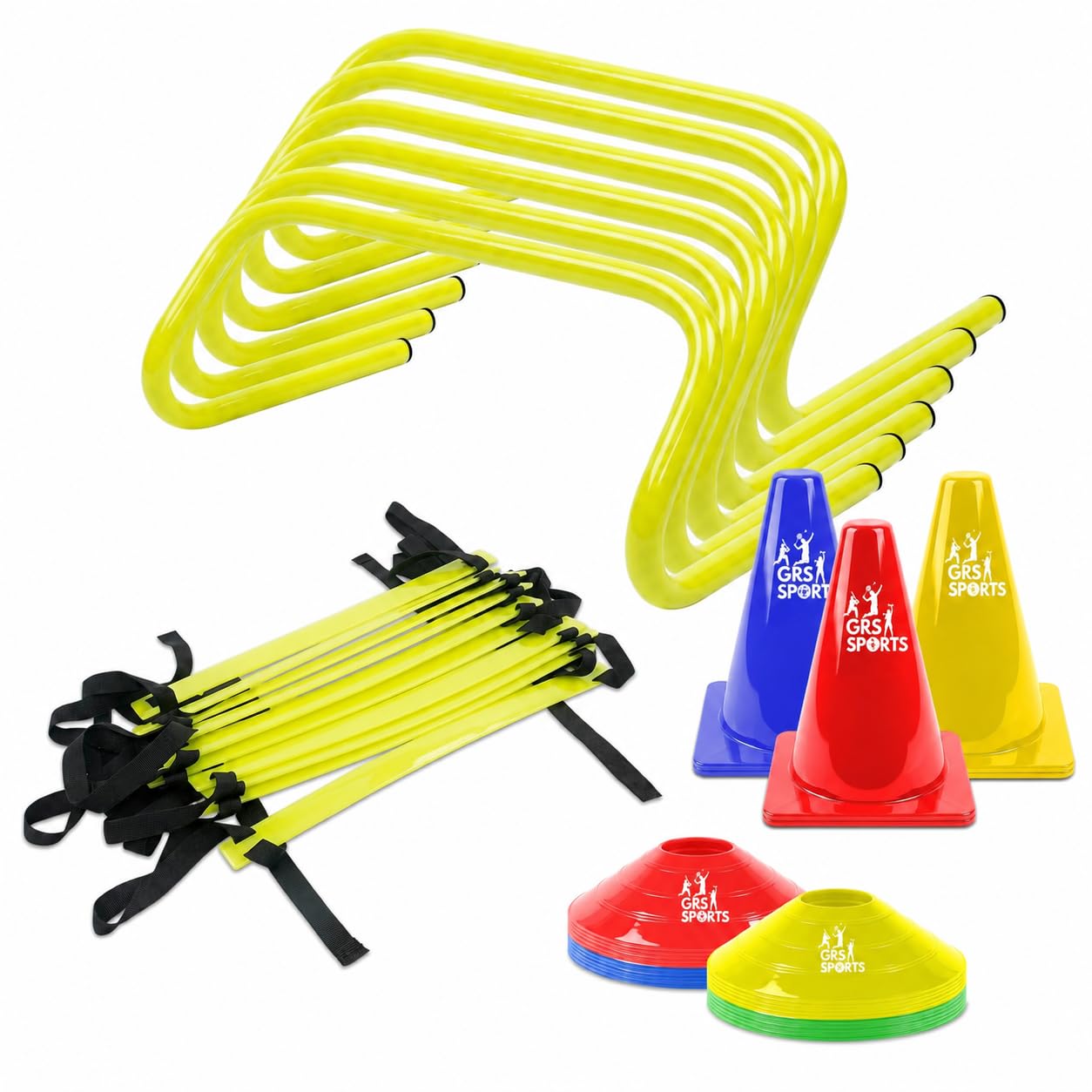 GRS Sports Speed & Agility Soccer Training Kit | 6 Speed Hurdles (6"), 4M Agility Ladder, 6 Marker Cones (6"), 20 Space Markers | Football Training Equipment for Kids, Youth & Adults |-image-21