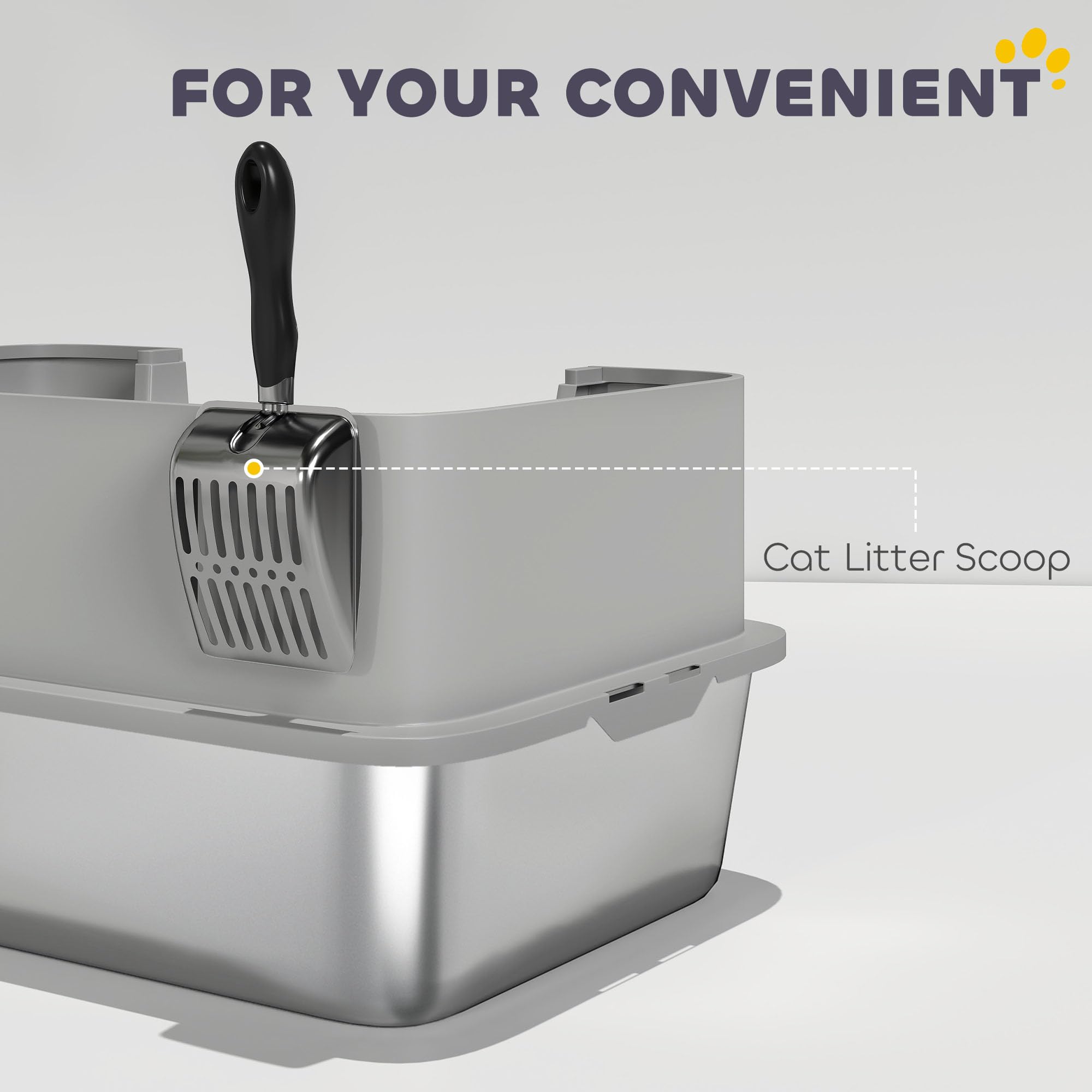 PawHut Stainless Steel Litter Box, Extra Large High Sided Cat Litter Box with Scoop, Pedal, Anti-Urine Leakage, Non-Sticky and Easy Cleaning, Gray - image 8